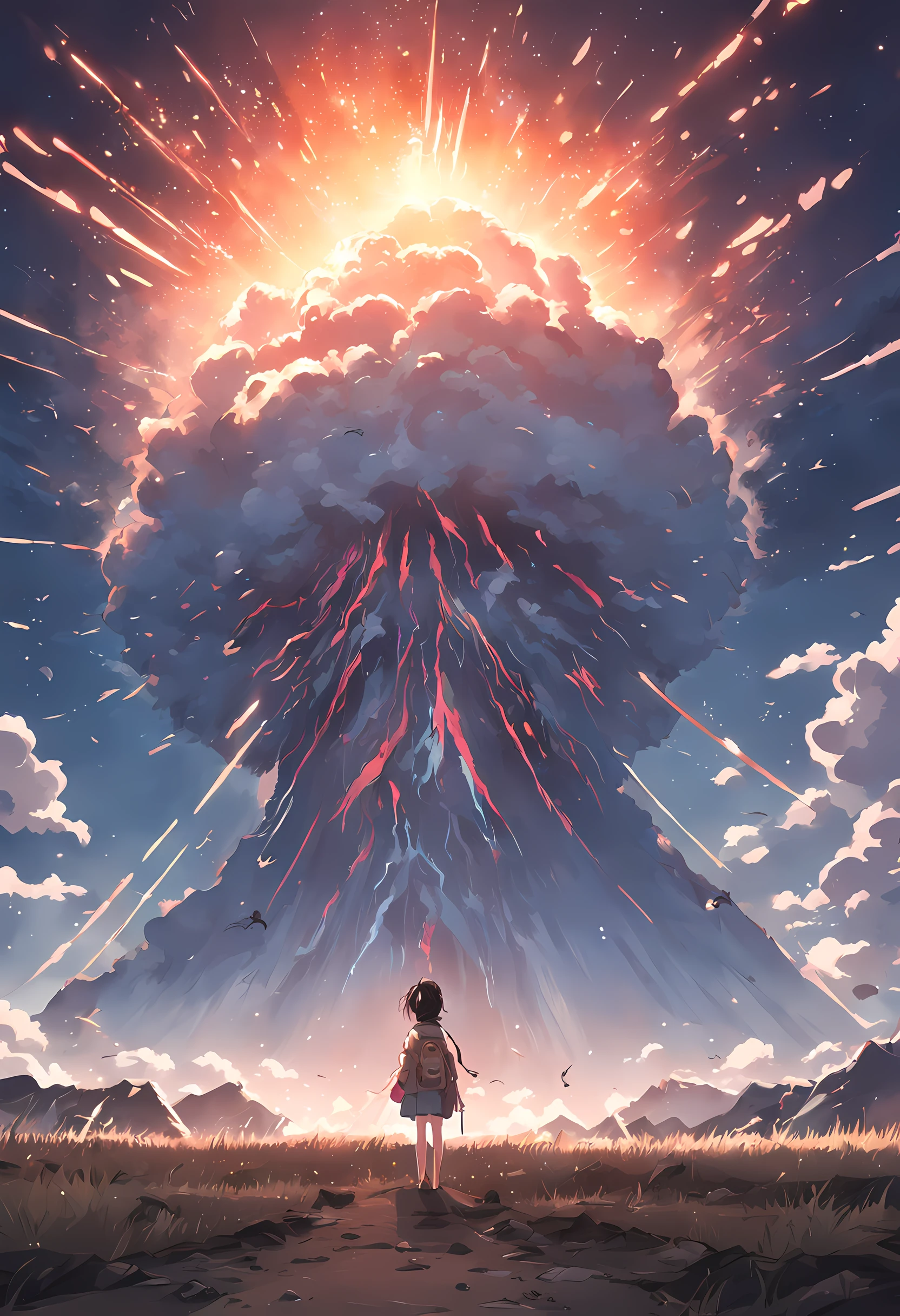 The atomic bomb exploded on Mt. Fuji, forming a black and gray mushroom cloud, spectacular scenes, stunning scenery, realistic, authentic textures, ultra-high definition ultra-high resolution, stunning photos taken by professional cameras, octane rendering, volumetric lighting, world-famous award-winning works, unparalleled masterpieces