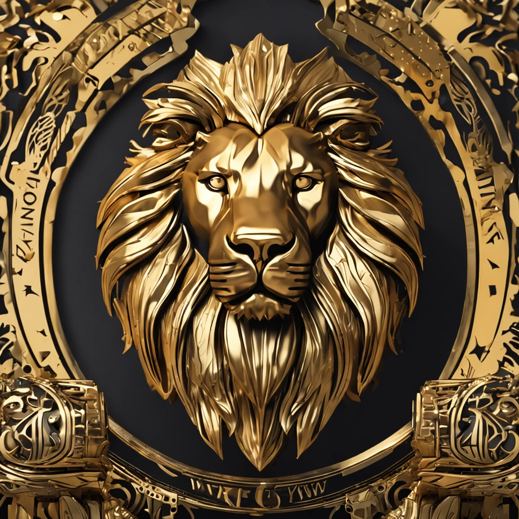 Make a logo with a lion's head in a gold metal style