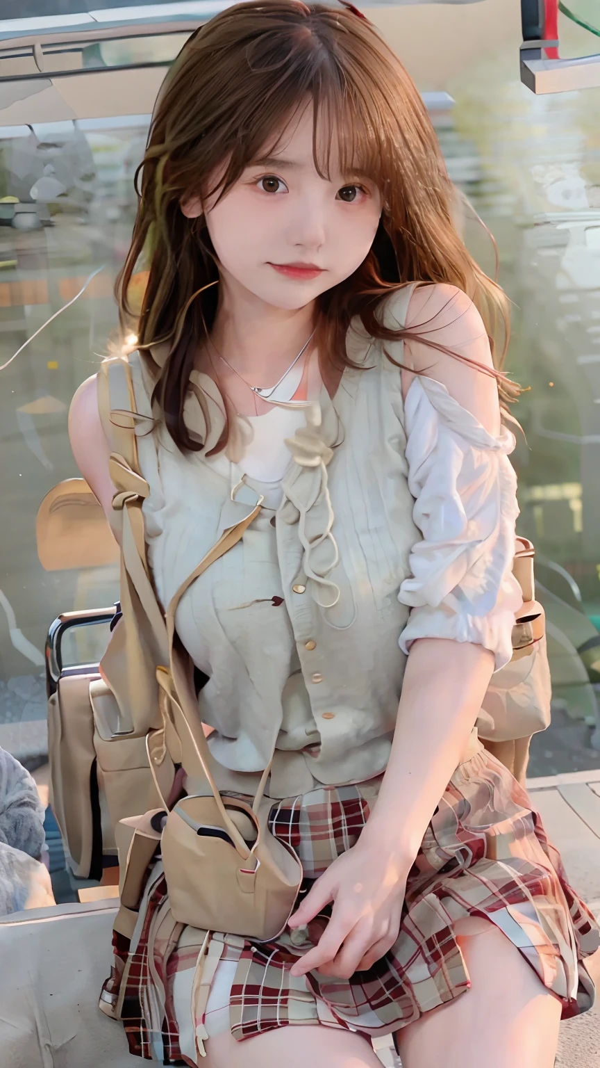 (8K、4K、Top image quality、hight resolution、超A high resolution:1.1)、(masterpiece、realisitic、Photorealsitic:1.1)Elementary school girl、petite short stature、Young and cute idol smile、(Huge breasts)(Clothed big breasts , breasts,a miniskirt)Raw feet、Double piece with hands raised (White plain clothes ,Shoulder knitting,)