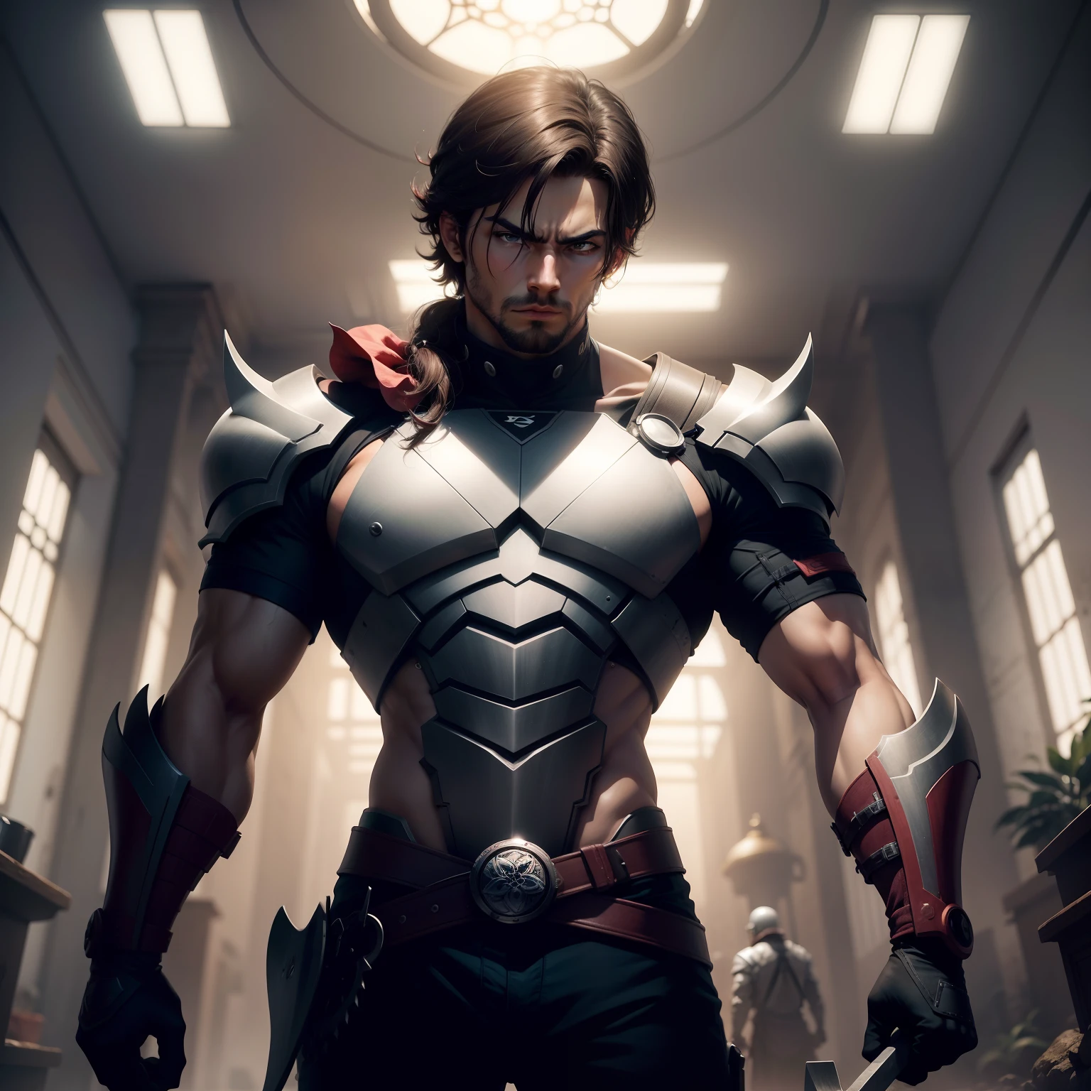 Someone standing, segundo uma flor que o passo esteja levantando, Shovel looking screen,with a serious face,e homem magro
