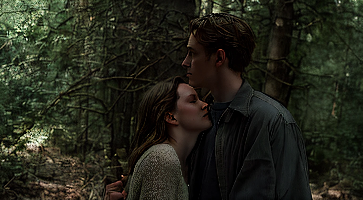 there is a man and woman kissing in the woods, still from the movie, highlight scene of the movie, 35mm —W 1920 —H 1080, still from a movie, film still from the movie, high quality film still, film promotional still, screenshot from a movie, an film still, movie filmstill