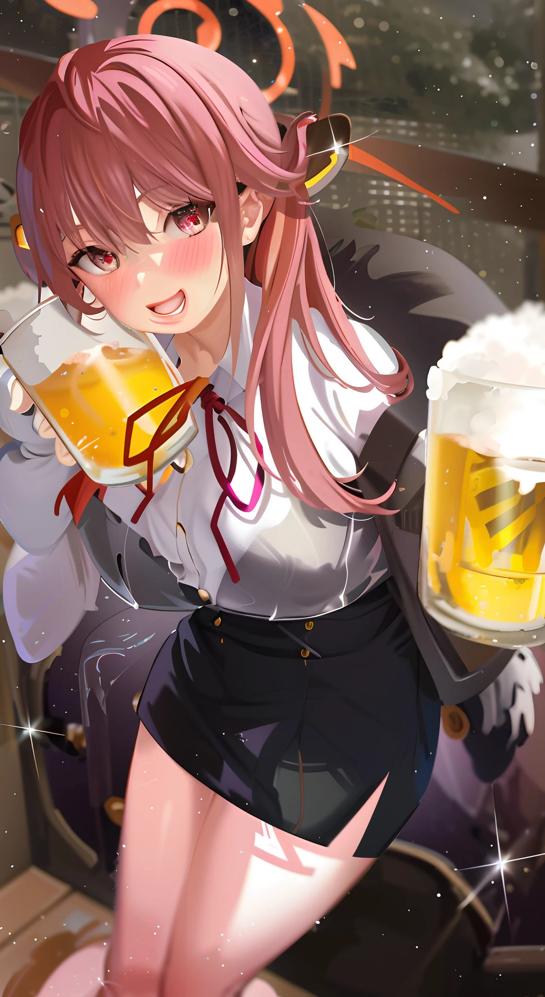 Anime girl holding a glass of beer in her hand, drinking beer, anime girls drink Energy drink, drinking a drink, holding beer!!, drinking beer, Guviz, holding beer, anime moe art style, at pixiv, from girls frontline, lollipop, Fine details. Girl Front, holding beer, Guweiz in Pixiv ArtStation