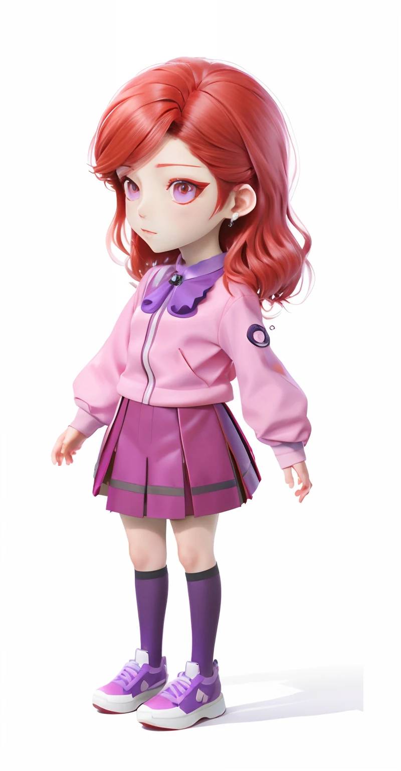 red hair、Anime girl with purple skirt and purple shoes, !!Full body portrait!!,