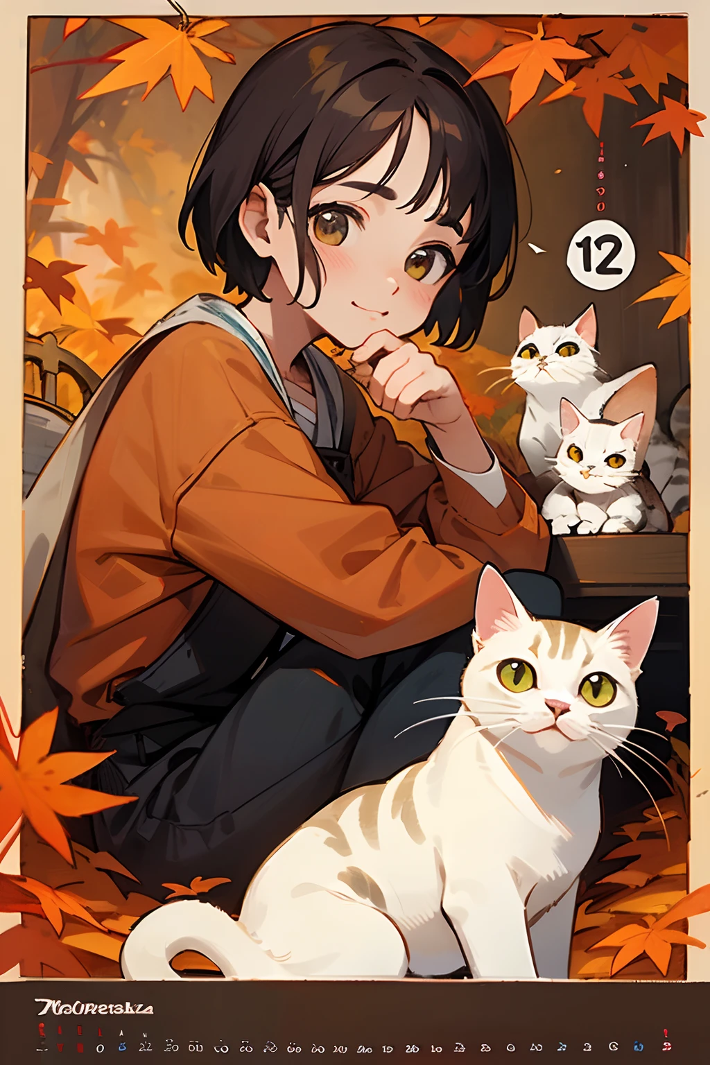 a calendar with a cat face and the words october, oct, 🍂 cute, !!!! cat!!!!, by Verónica Ruiz de Velasco, by Manuel Ortiz de Zarate, !!! cat!!!, by Matteo Pérez, by Oscar Rodriguez Naranjo, 🍁 cute, by Pedro Álvarez Castelló, by Federico Uribe