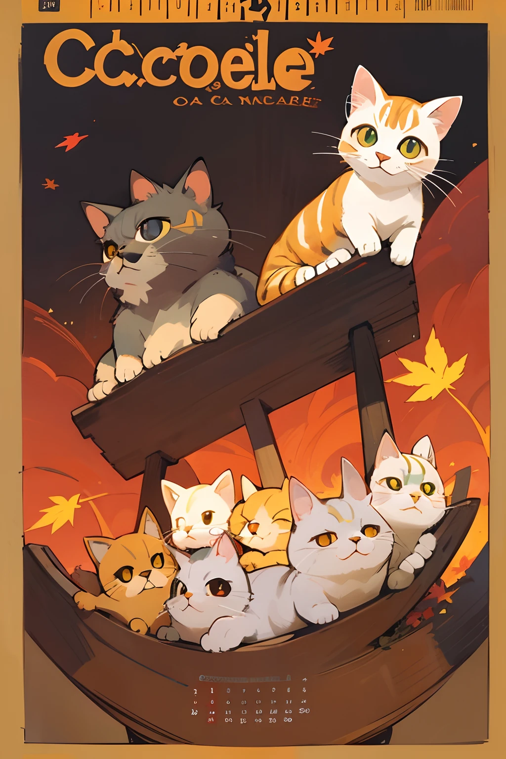 a calendar with a cat face and the words october, oct, 🍂 cute, !!!! cat!!!!, by Verónica Ruiz de Velasco, by Manuel Ortiz de Zarate, !!! cat!!!, by Matteo Pérez, by Oscar Rodriguez Naranjo, 🍁 cute, by Pedro Álvarez Castelló, by Federico Uribe