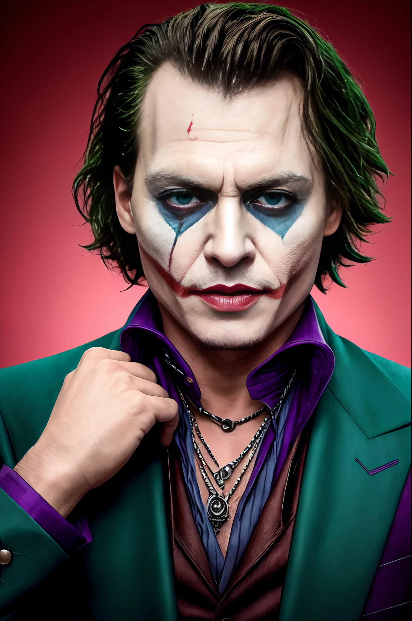 johnny depp is joker, (perfeitamente real), (rosto insanamente detalhado)