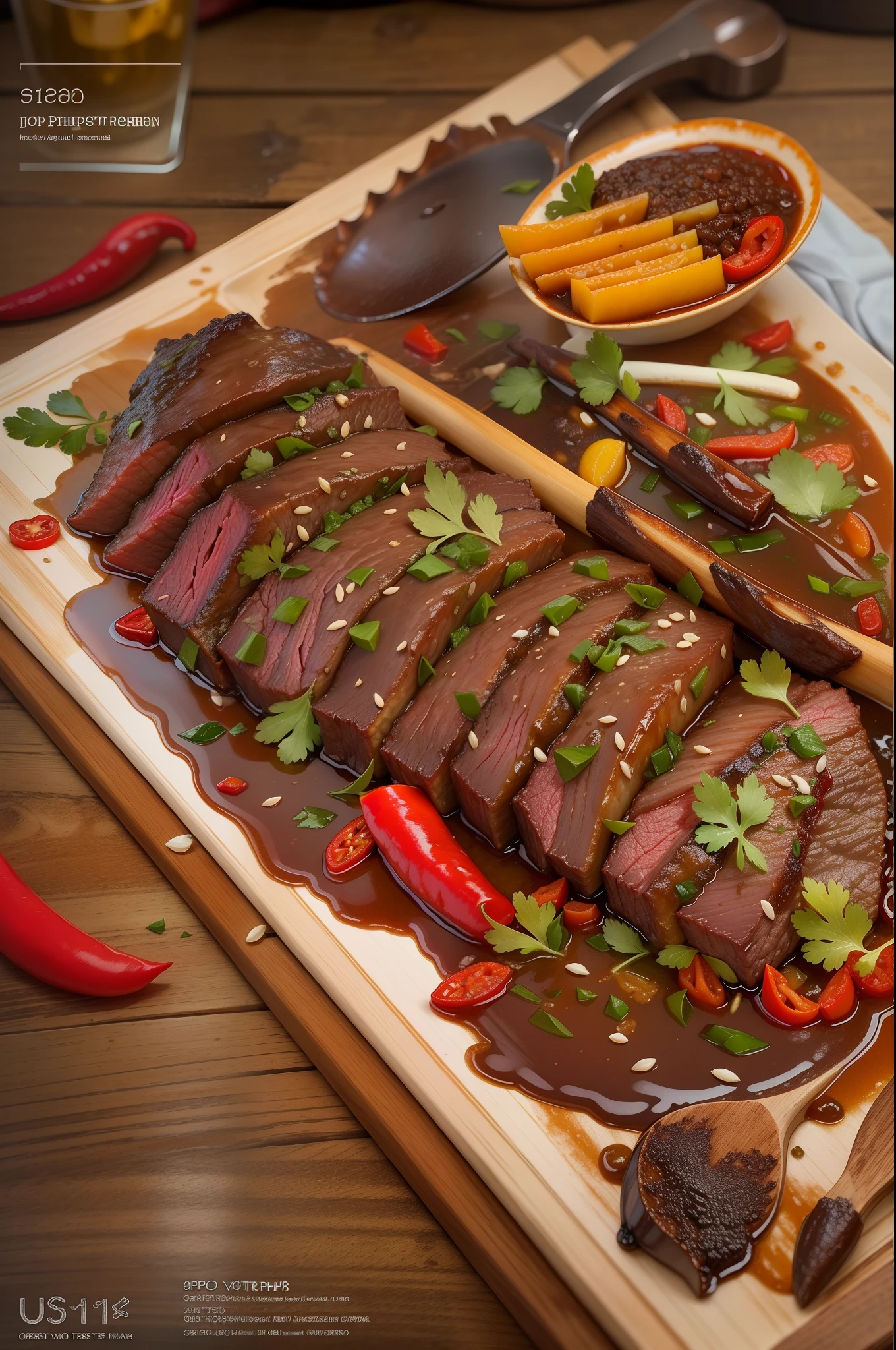 Braised beef,Green peppercorns,Red peppers,White sesame seeds,Shine,delicious,chili pepper,delicious,Very delicious,vibrant with colors,tmasterpiece,16k,UHD resolution,Detailed depiction,photorealestic,realisticlying,very realistic