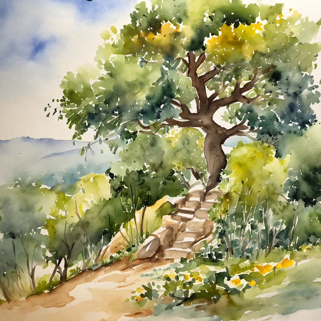 Create for me a landscape that depicts the Bible's story about Zacchaeus who climbed the fig tree