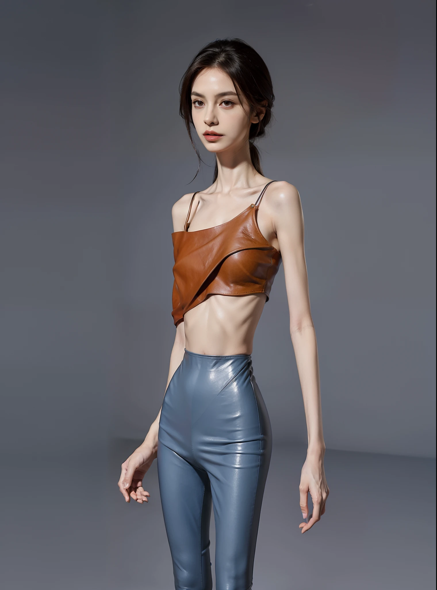 flatchest,Skinny,The ribs are obvious,hunger,Protruding pelvis,Thin,The collarbone is prominent,Extremely thin figure,tight leather pants,tight leather clothes,big breasts thin waist,Thin leg,femele