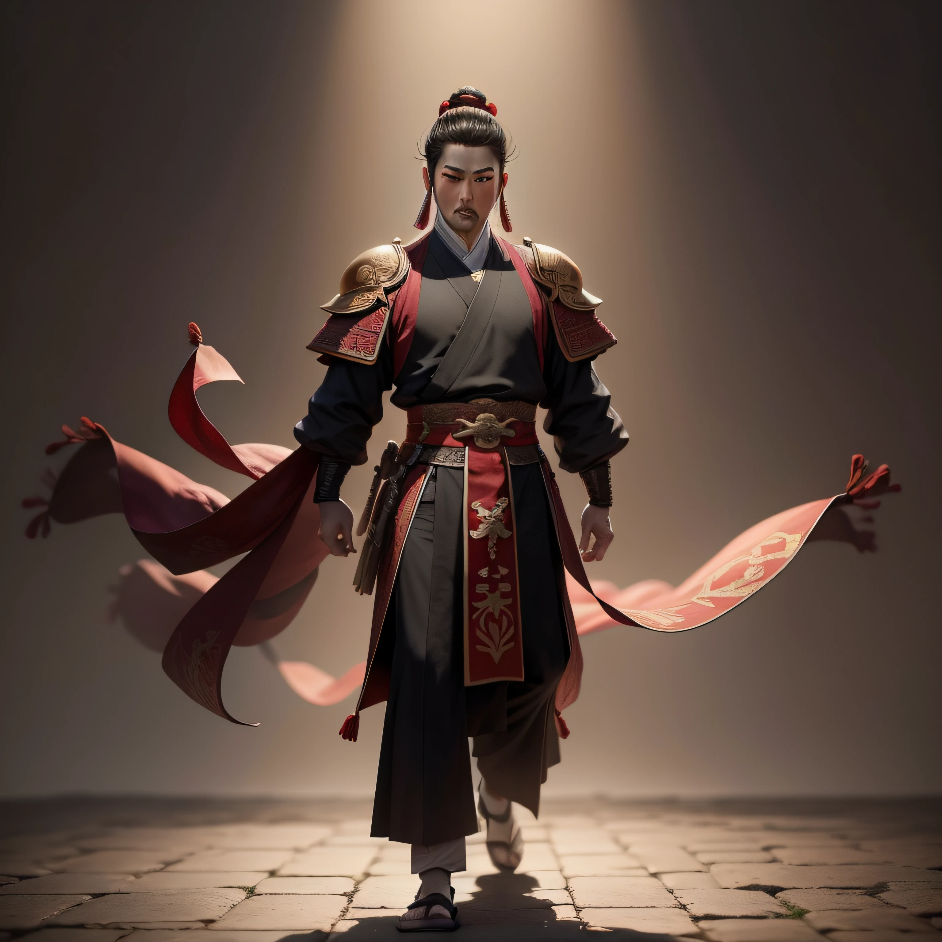 A male member of the Three Kingdoms period,Some mean feeling,38yr,Communicate with people,Full body photo