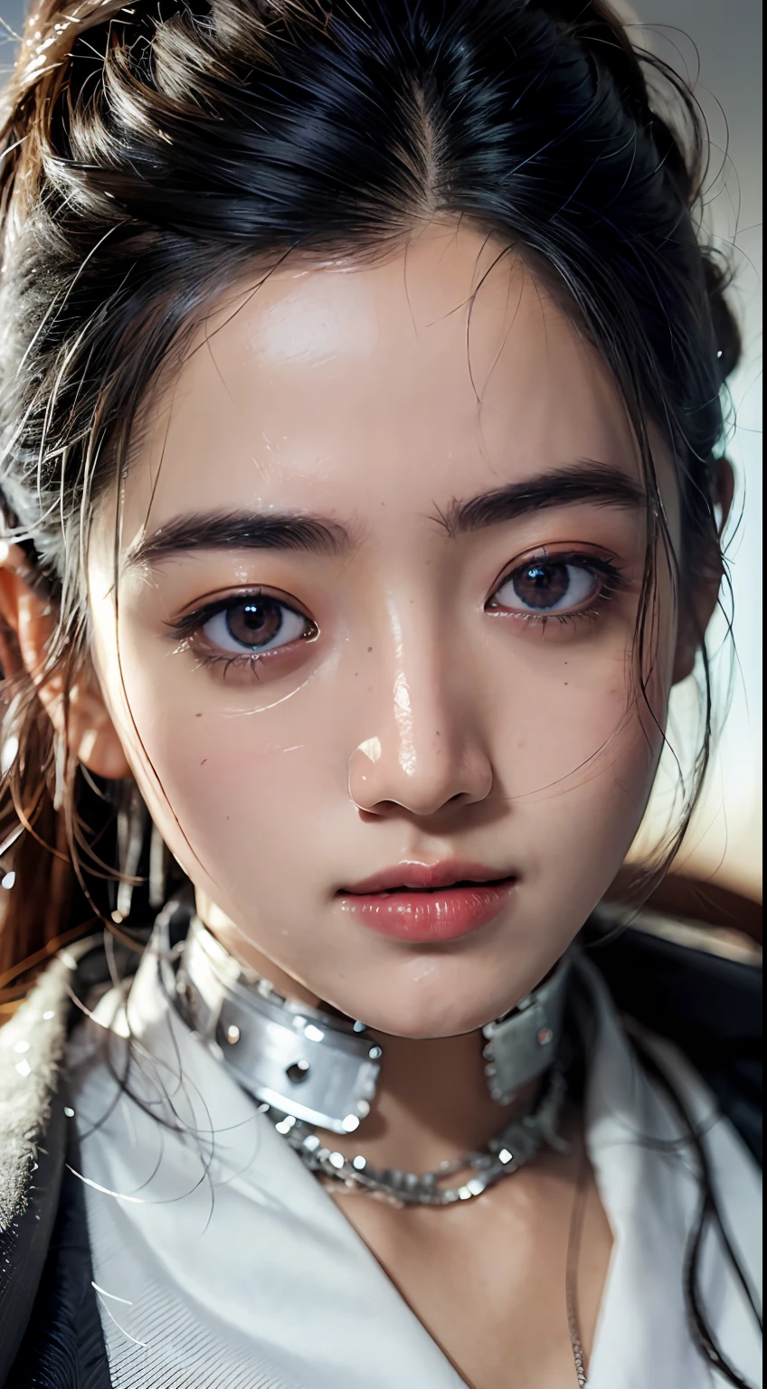 8k, best quality, masterpiece, realistic, ultra detail, photography, HDR, ROW photo, highres, absurdres, cinematic light, official art, depth of field,
close-up, slender, cute face, smile, beautiful details eyes, 19years old korean, pretty, Mohawk with silver color,