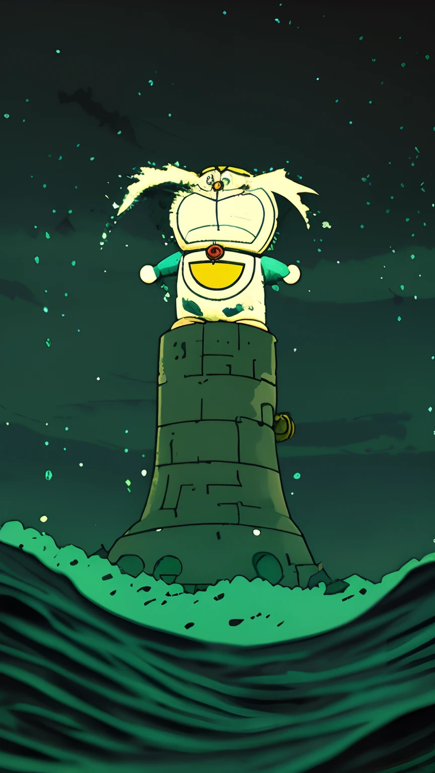 Doraemon stands on a lonely pile of garbage in the sea, Crying. The ocean is illuminated by an eerie green glow, Contaminated with nuclear weapons. The waters are filled with floating debris and the remains of mutated sea creatures. Rust and rot predominate, Create a post-apocalyptic background. The atmosphere was shrouded in darkness, Exudes a sense of terror and overwhelming loneliness.
Desolate atmosphere, pastel colour, Haunting composition, grainy texture, Fujiko Fujio,hideo kojima,junji ito undertones