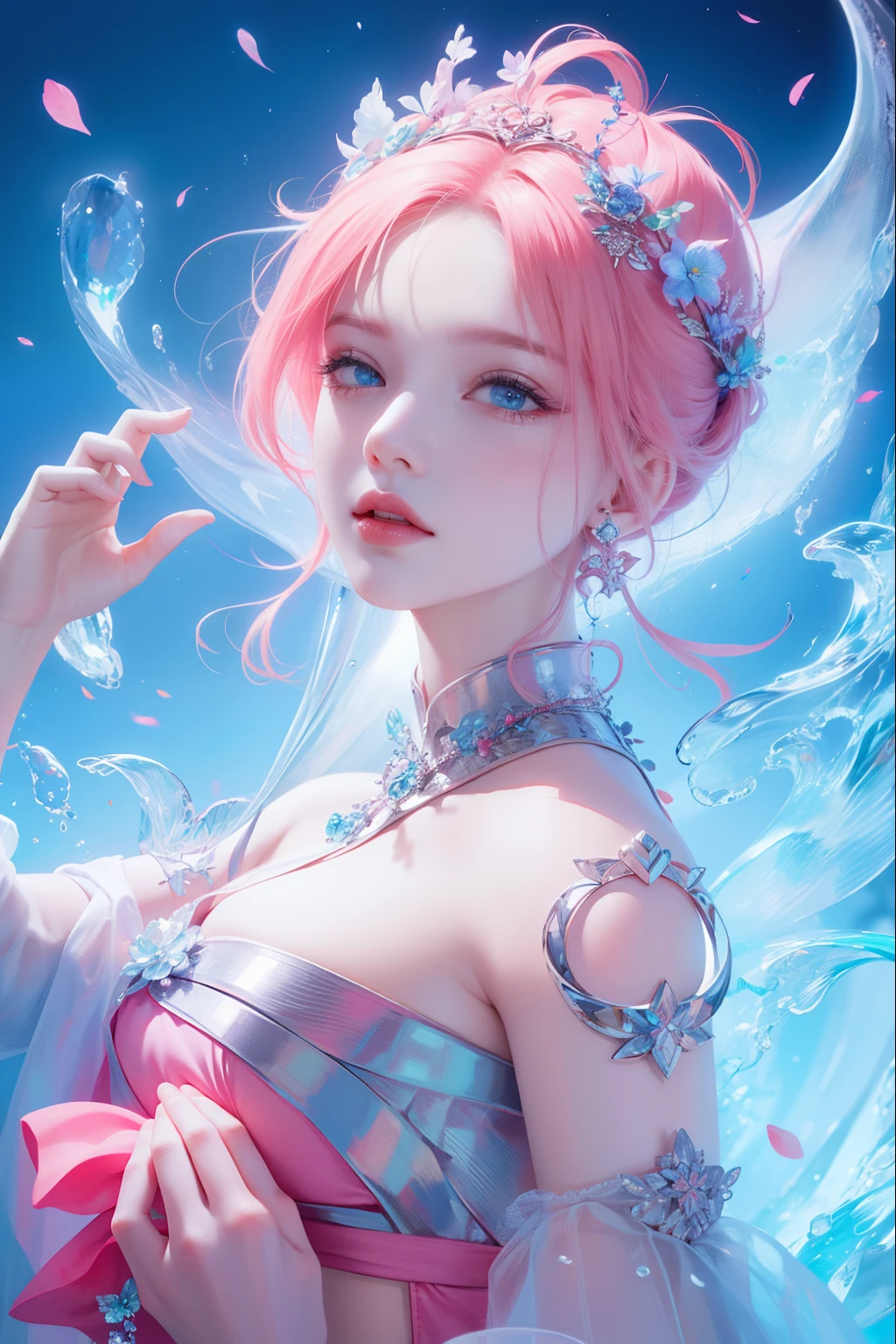 Light blue skirt,There is a huge bow on the chest