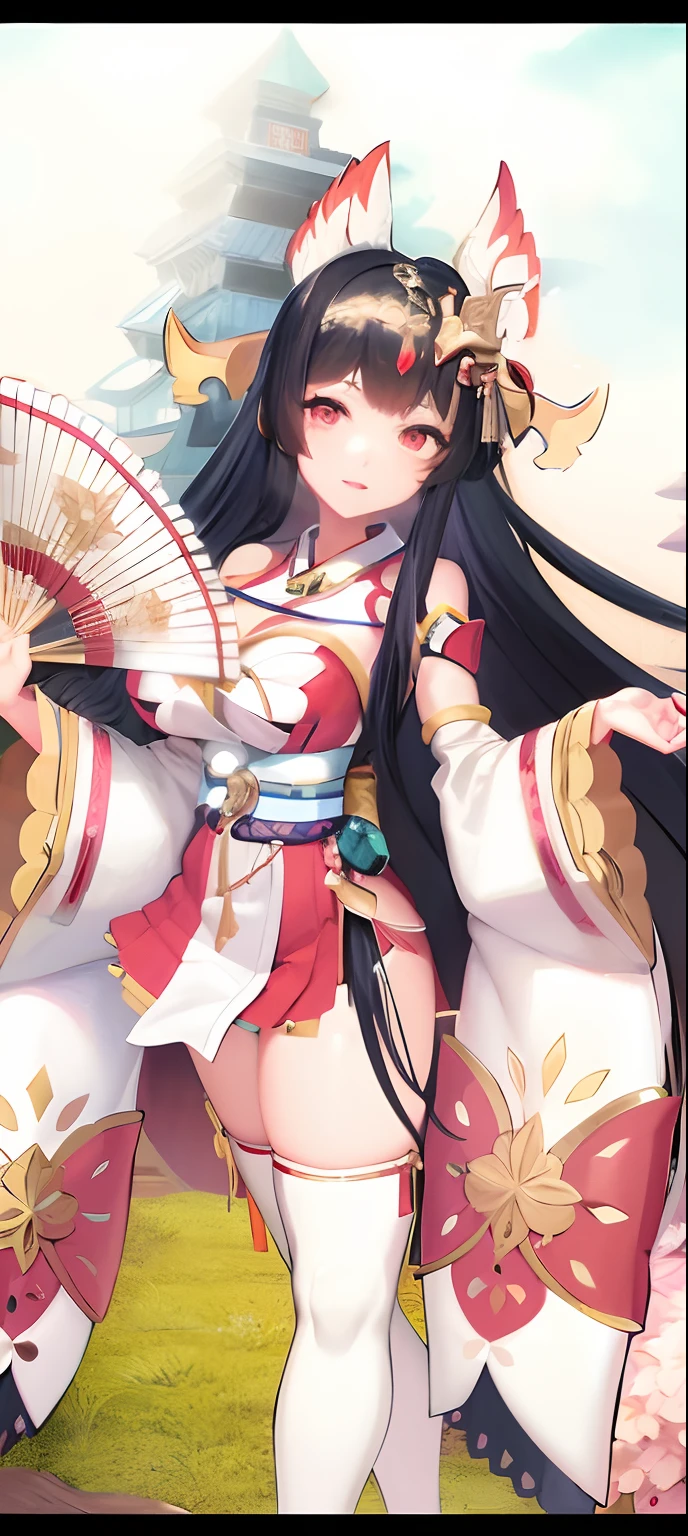 Anime girl in kimono holding a fan, Onmyoji detailed art, onmyoji, onmyoji portrait, Anime goddess, cute anime waifu in a nice dress, A scene from the《The world is full of demons》videogame, The world's magic style, 《The world is full of demons》role, anime illustration, clean and meticulous anime art, Digital anime illustration, Detailed digital anime art