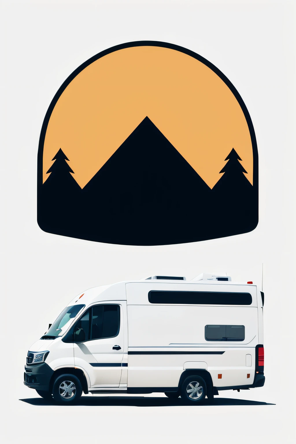 White background,Simple vector logo for camping,Stay overnight in the car,a sticker,A logo、Simple Minimal,Cartoon style