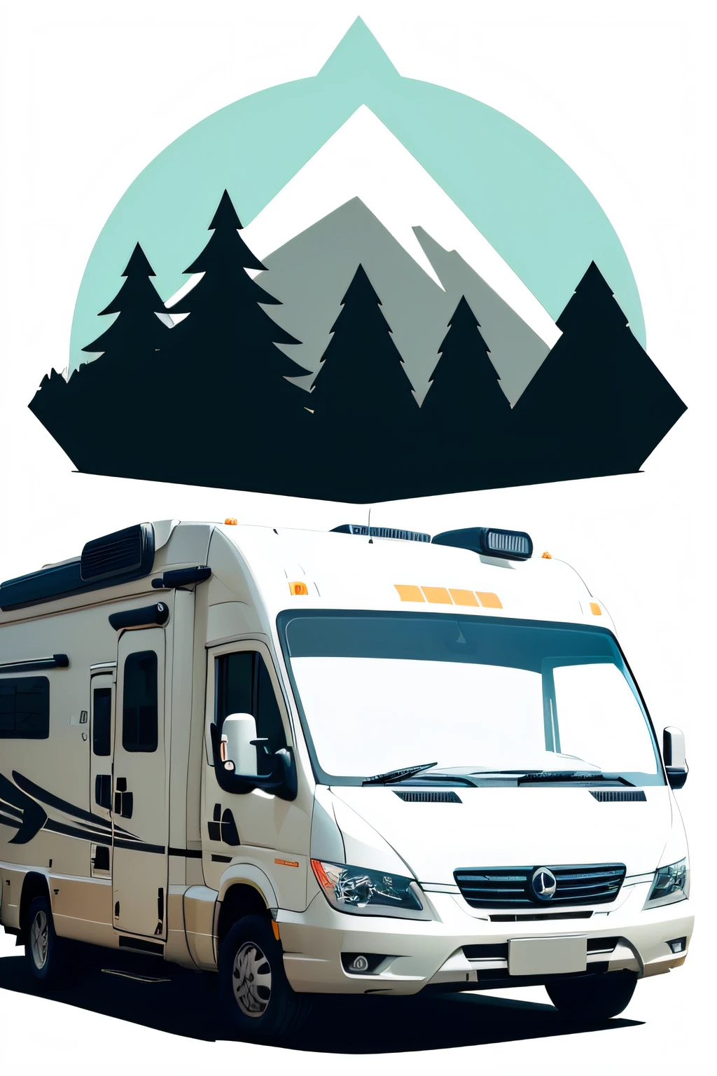 White background,Simple vector logo for camping,Stay overnight in the car,a sticker,A logo、Simple Minimal,Cartoon style