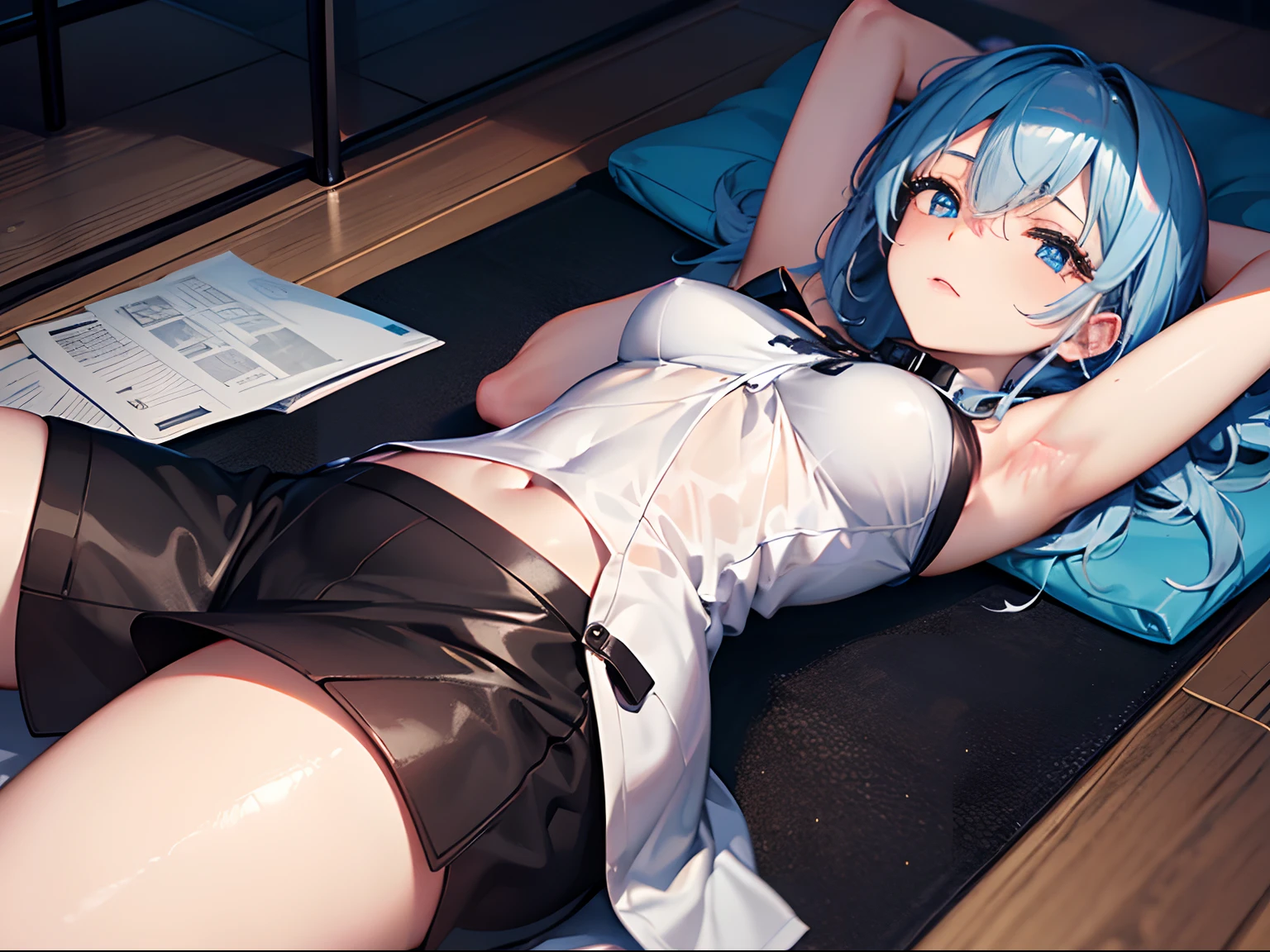 hightquality、4K, 8K, Girl looking at mobile phone in dark room、Prone、Girlish room、total darkness、Man doing body press from above、insertion、sex,