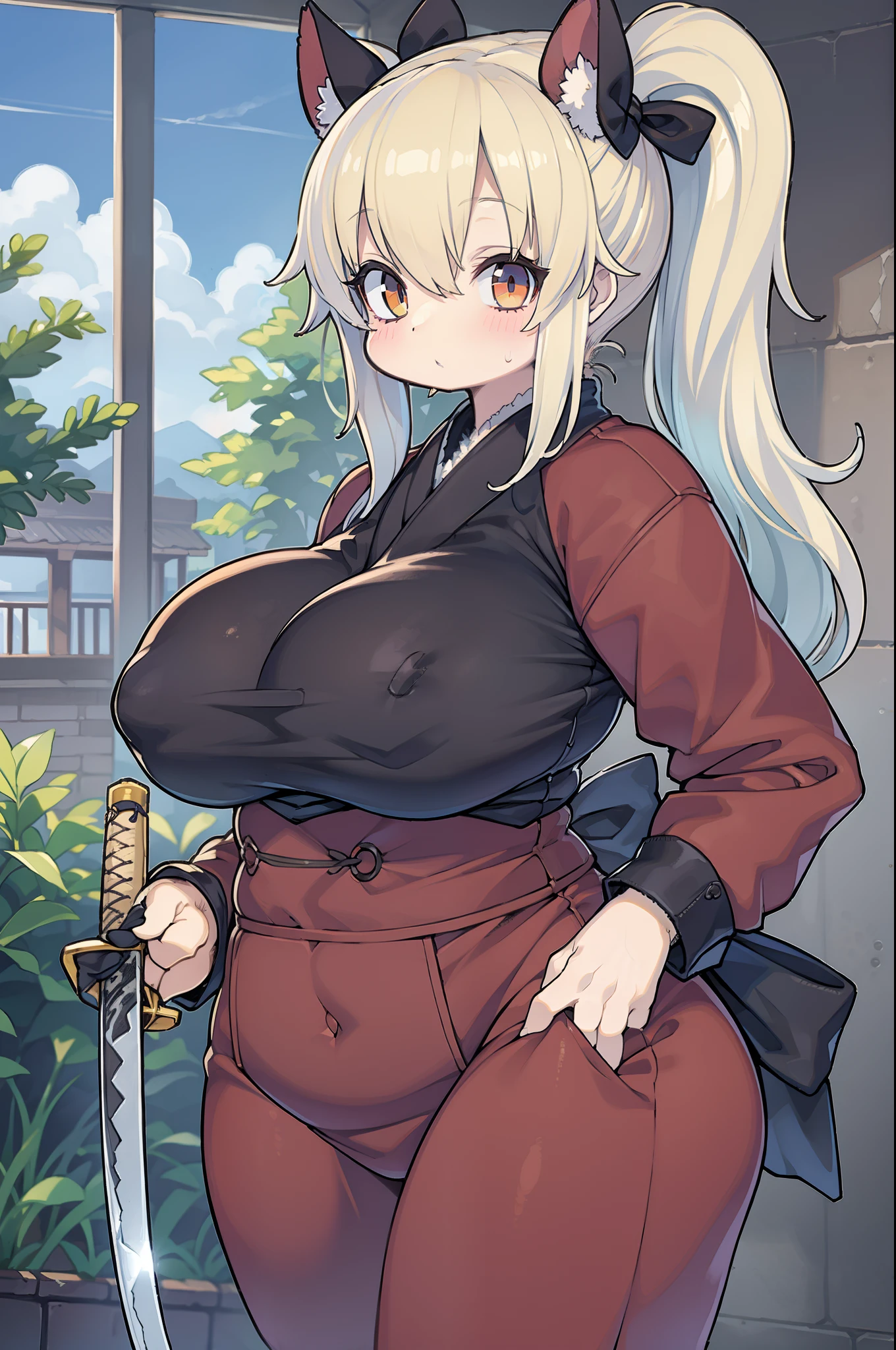 ninjartist,huge-breasted、holding a katana