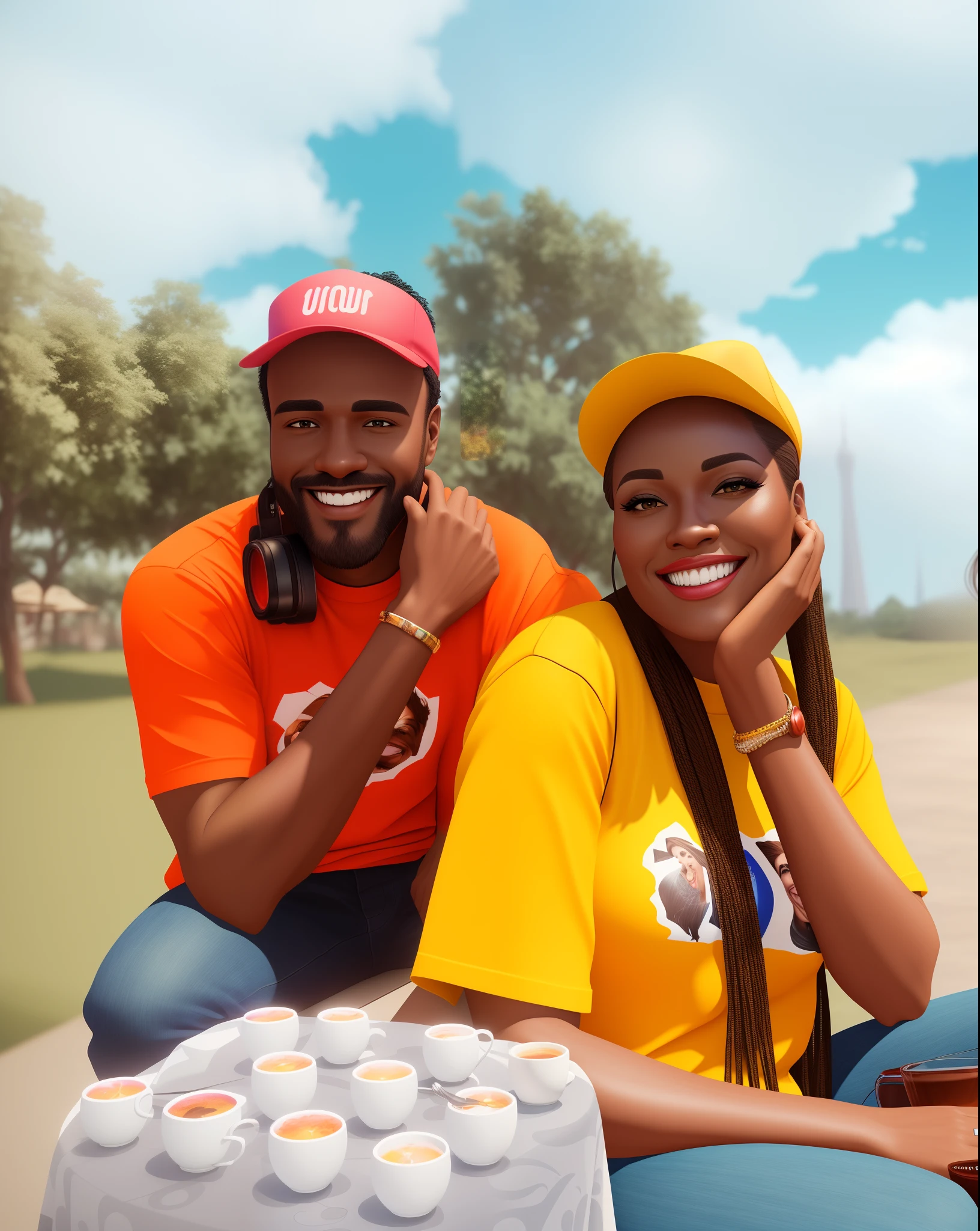 smiling couple sitting together, looking at the camera, instagram photography, vibrant art, beautiful people, realistic beautiful animation, 3d render, hyper realistic animation, beautiful image, Cinematic camera, dramatic pose