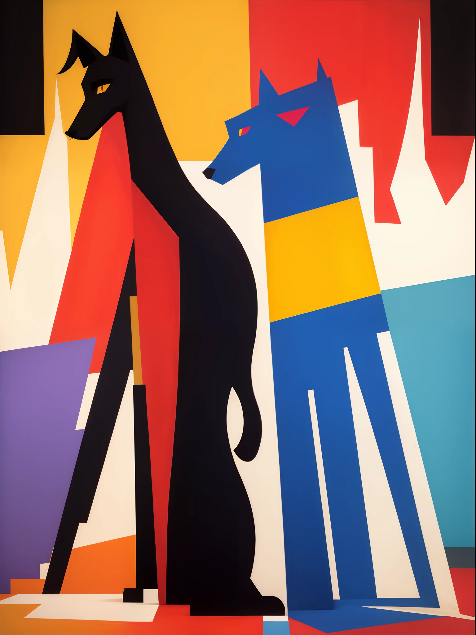 A super long legged dog by rothko and pop art and cubism