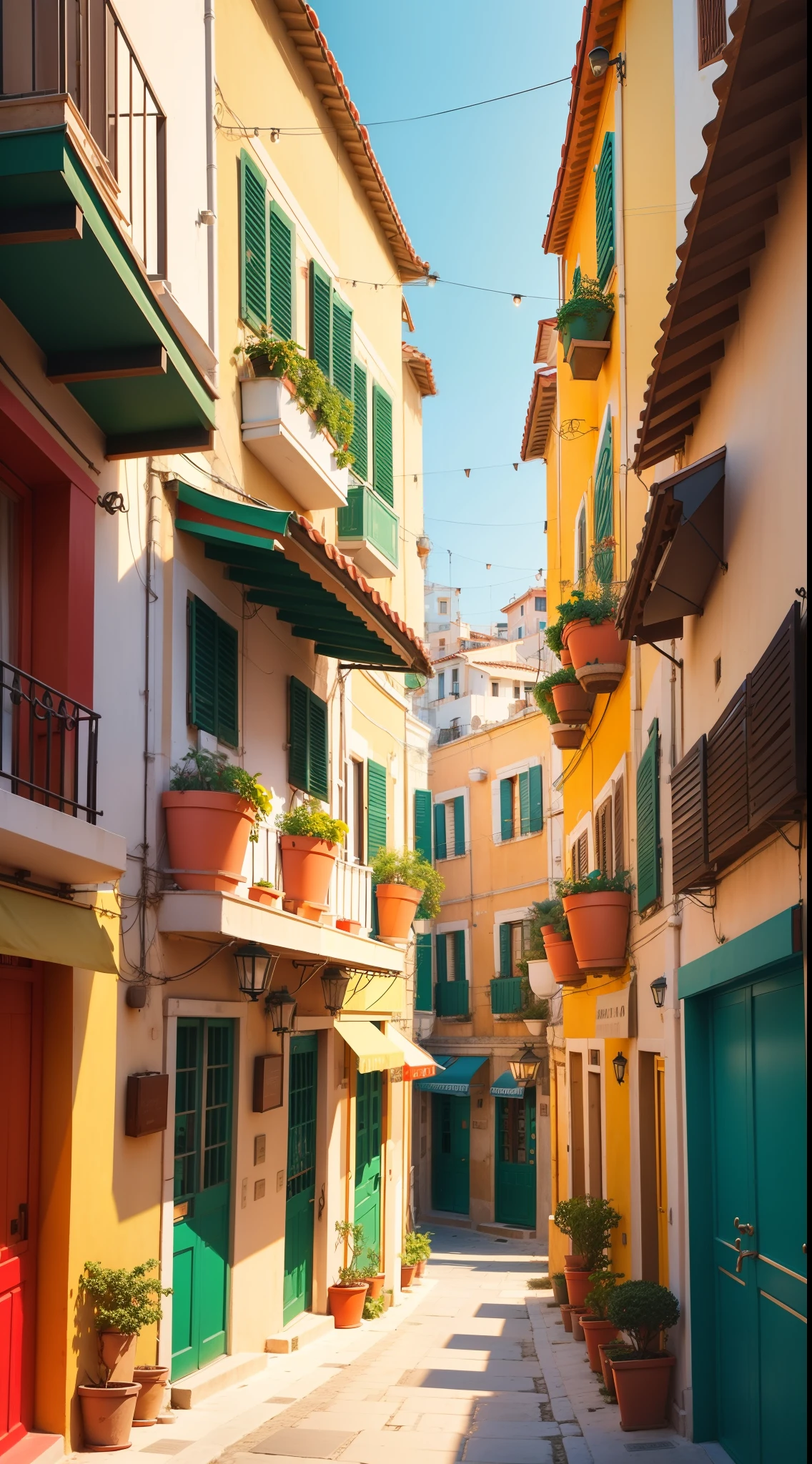 Athens, Greece, graphic design illustration, minimal flat vector style with rich vibrant colors, capturing the bustling atmosphere of the Plaka neighborhood with its charming streets and traditional tavernas, inviting viewers to immerse themselves in the vibrant Greek culture and hospitality