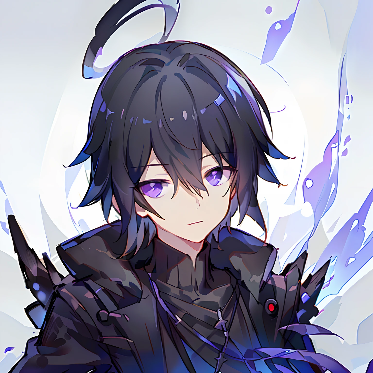 Anime characters boy Wearing a black mask with black hair and purple eyes looking at you