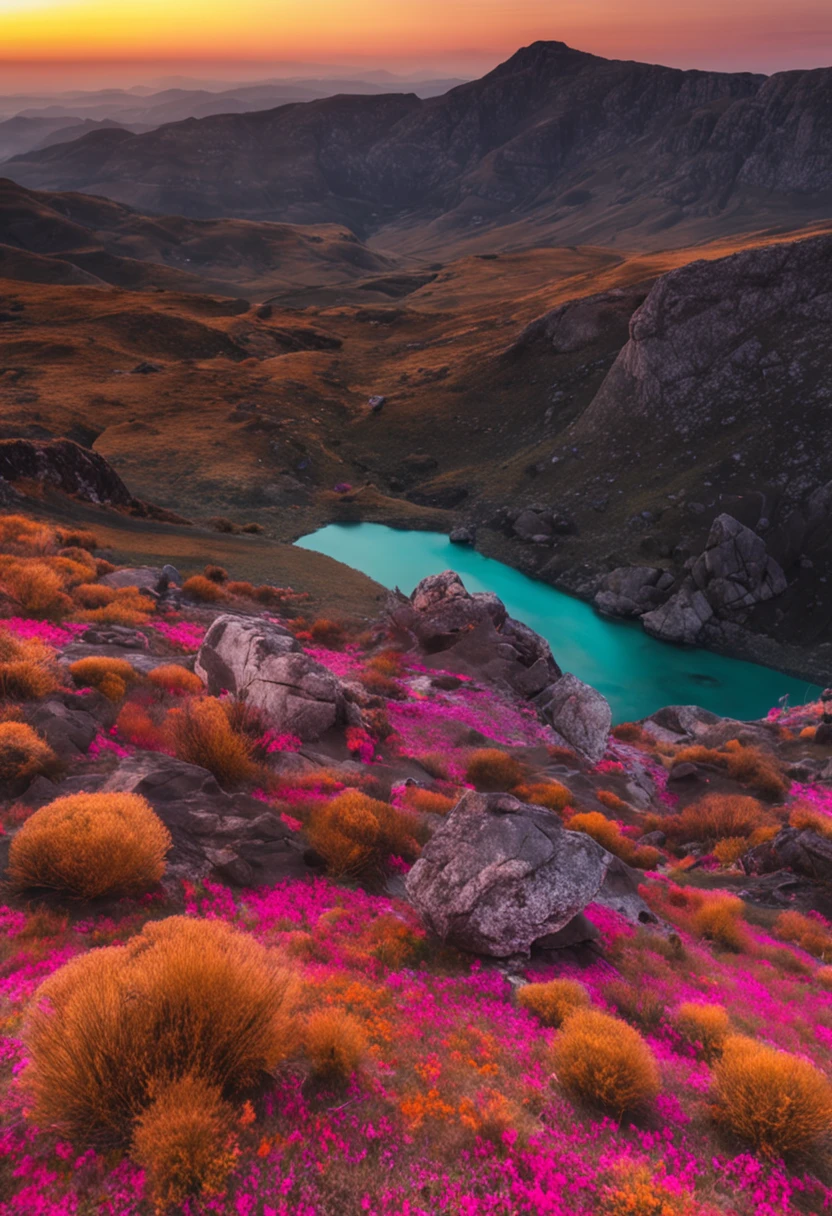 psicodelia roxa com cogumelos roxos estrela cadente no fundo com montanha de ouro