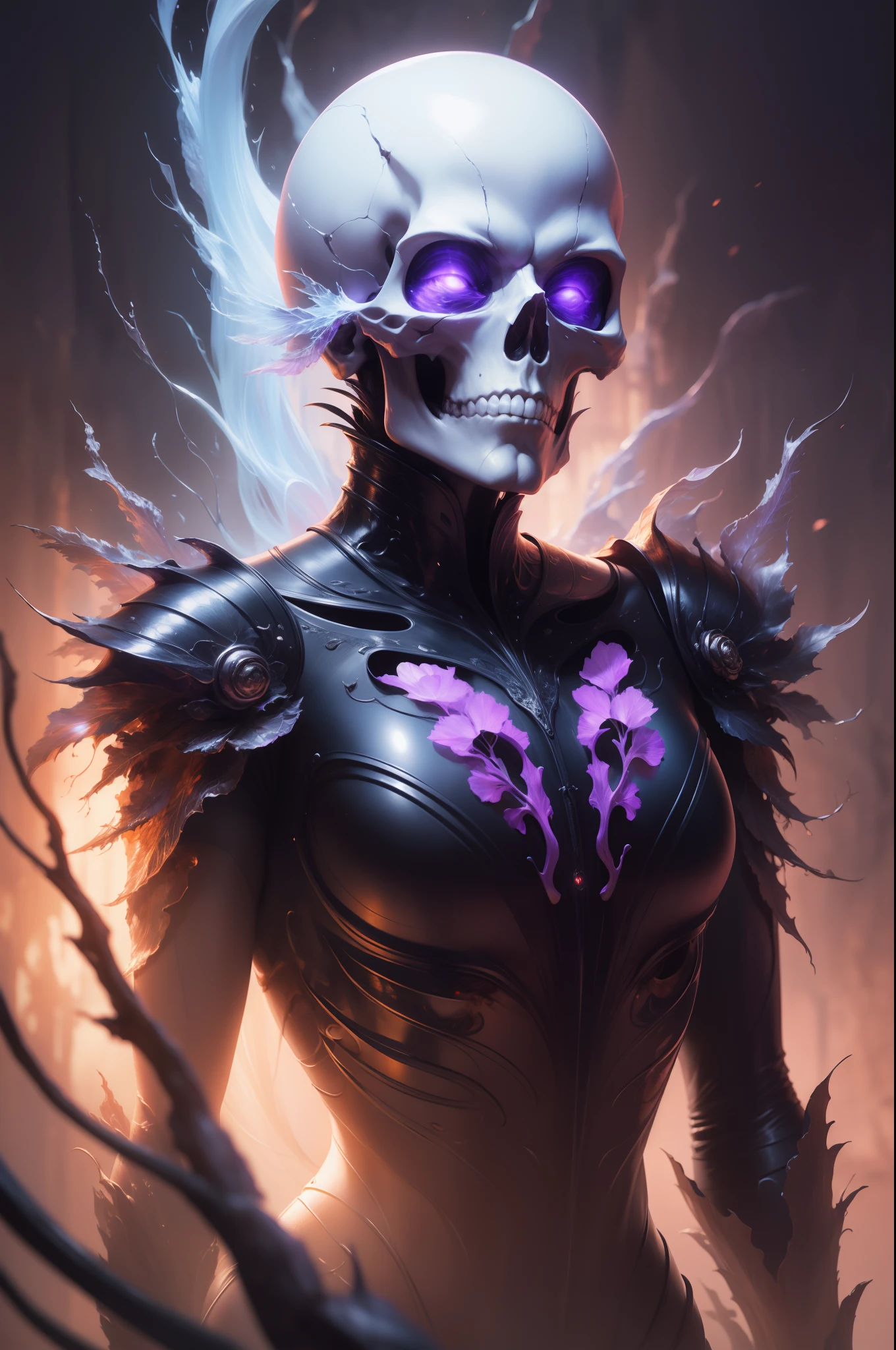 Purple skull，Huge skull，Ultra-detailed art photography by Charlize Theron, midnight aura, Night sky, , Dreamy, Glowing, The light from the back window is backlighted, Glamour, glimmer, Shadows, oil on the canvas, Brush strokes, smooth, hyper HD, 8K, Unreal Engine 5, super sharp focus, art by alberto seveso, Art germ, loish, sfv, masterpiece of intricate artwork, Ominous, matte painting film poster, Golden ratio, trending on CGSociety, Intricate, Epic, trending on artstationh, By Artgerm, h. r. Giger and Beksinski, Highly detailed, vibrant, production cinematic character render, ultra high quality model