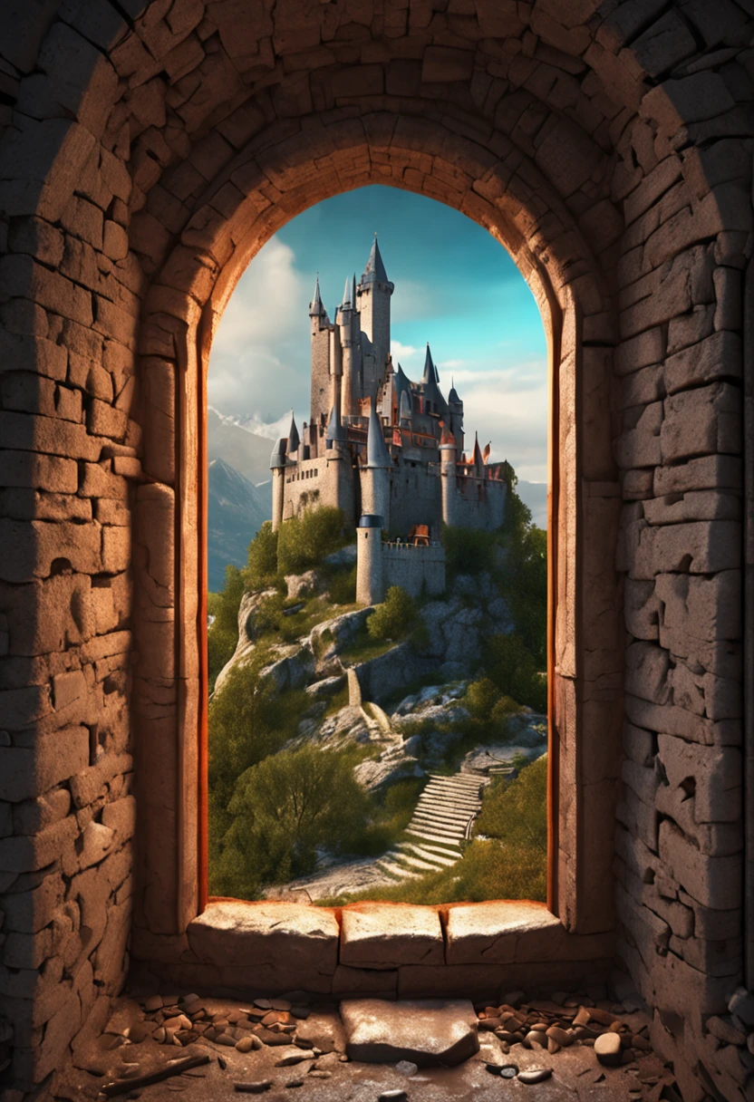 high detailed,best quality,max resolution,landscape view from height castle window,medieval fantasy