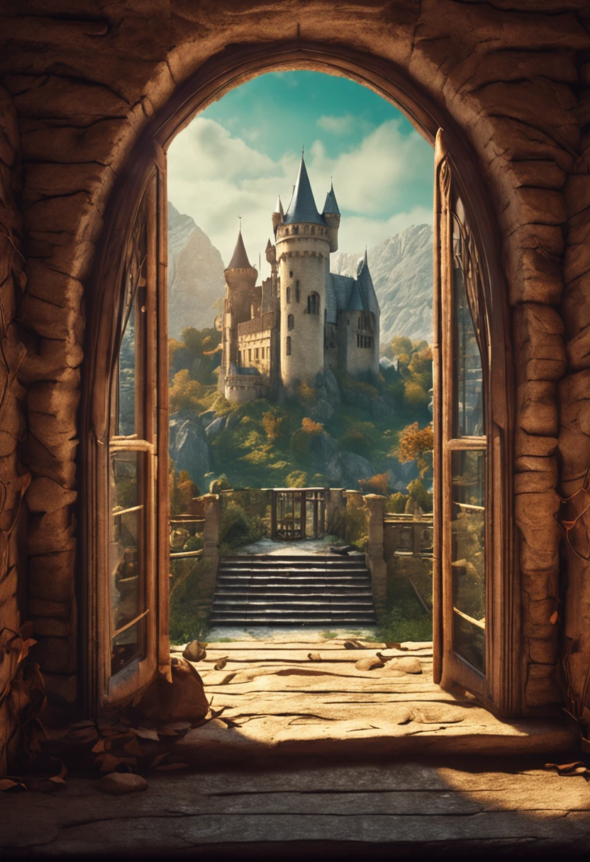 high detailed,best quality,max resolution,landscape view from height castle window,medieval fantasy