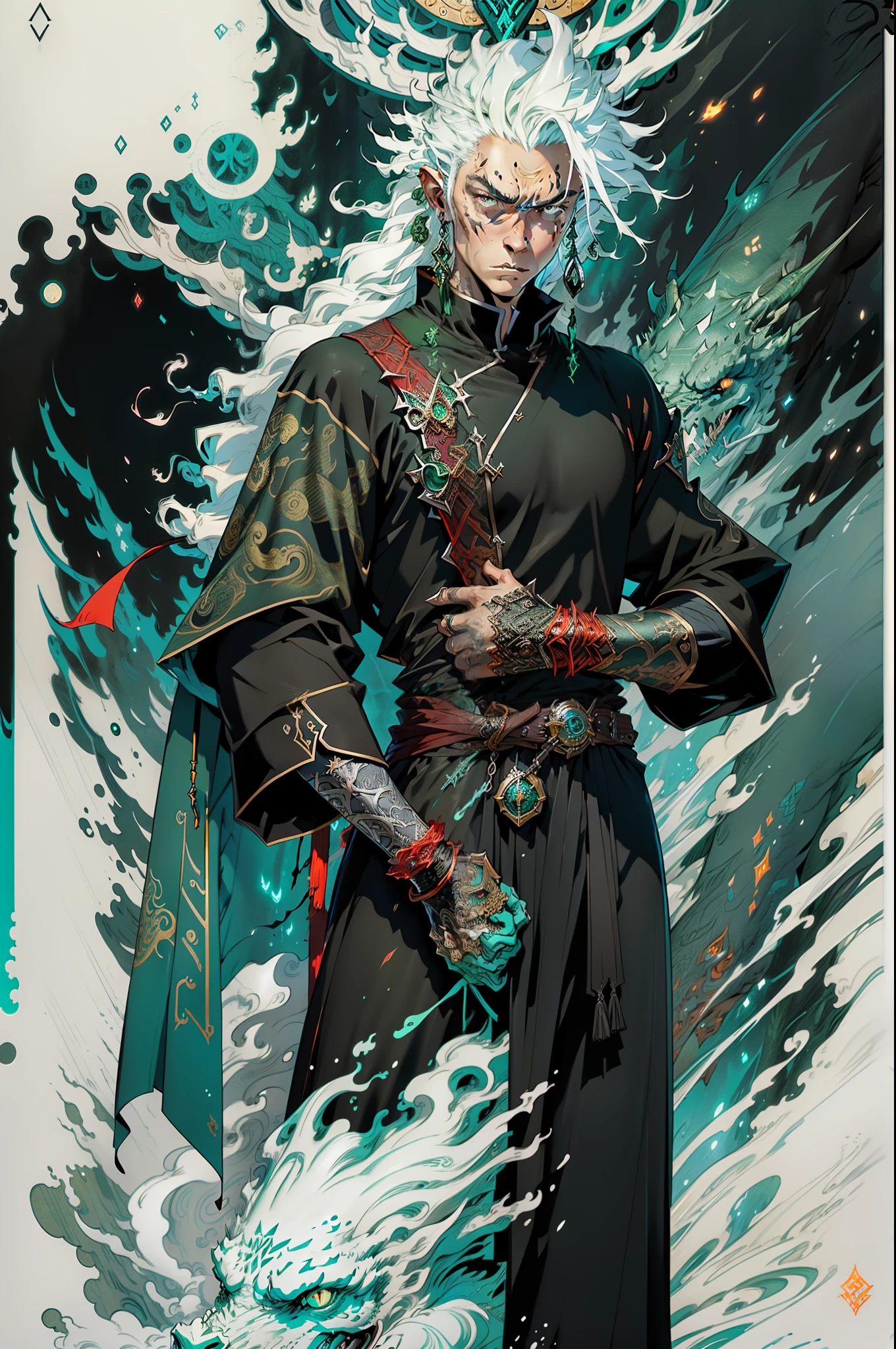 a man with a sword standing in front of a green fire, handsome guy in demon slayer art, epic fantasy art style, epic fantasy digital art style, by Yang J, digital 2d fantasy art, detailed digital 2d fantasy art, epic digital art illustration, Artstation contest winner, epic fantasy style art, demon slayer artstyle, anime epic artwork