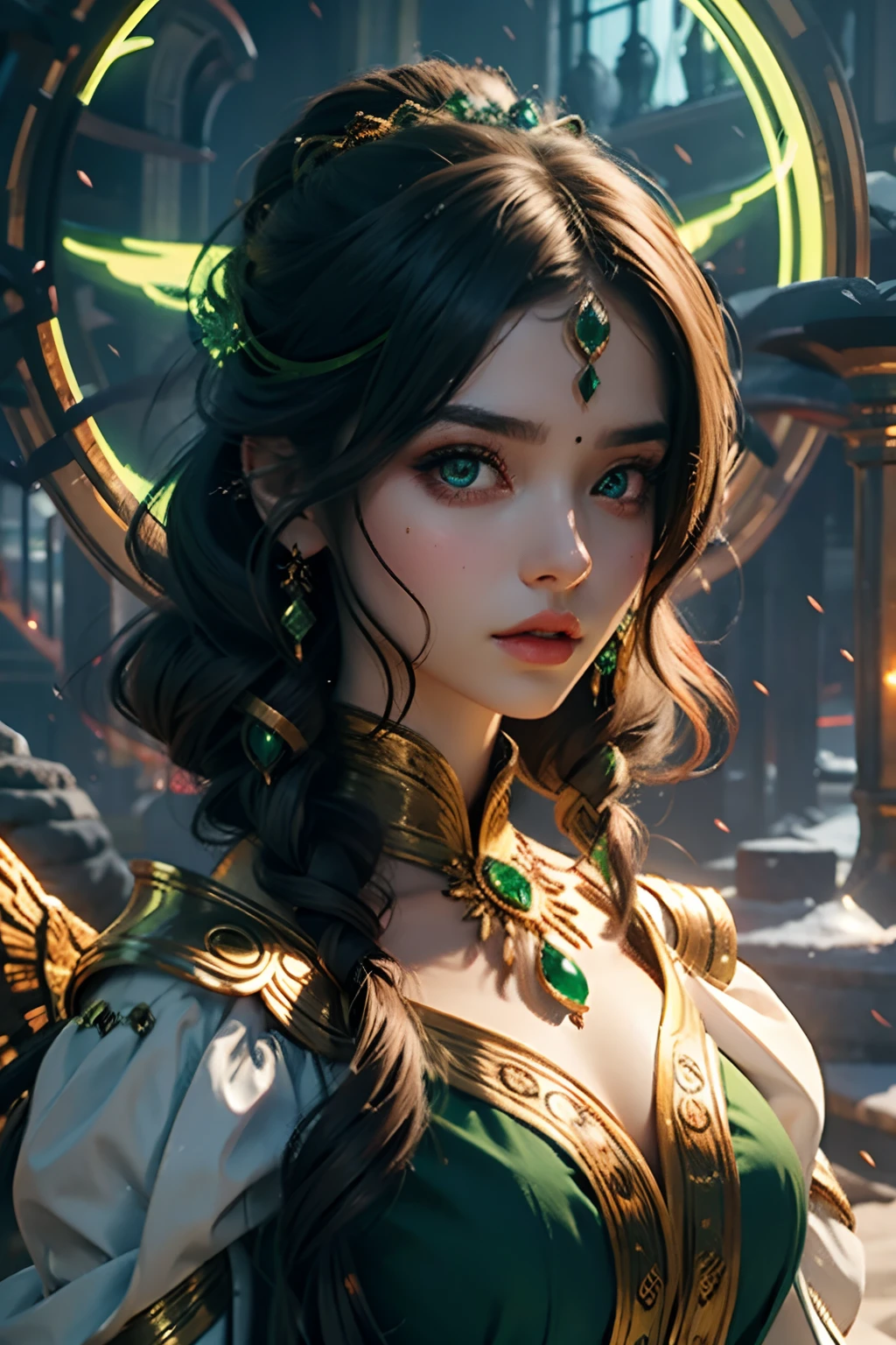 Very Beautiful princesse face portrait glowing eyes bright green glowing eyes face sexy eyes sexy face portrait