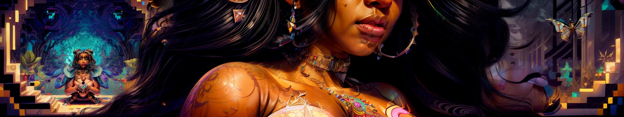 (Illustration:1.3) sometric, game,Pixel art, hyper detail (by Artist Anna Dittman:1), chubby ebony princess (((masterpiece))), (((best quality))), ((ultra-detailed)),(detailed light),((an extremely delicate and beautiful)),