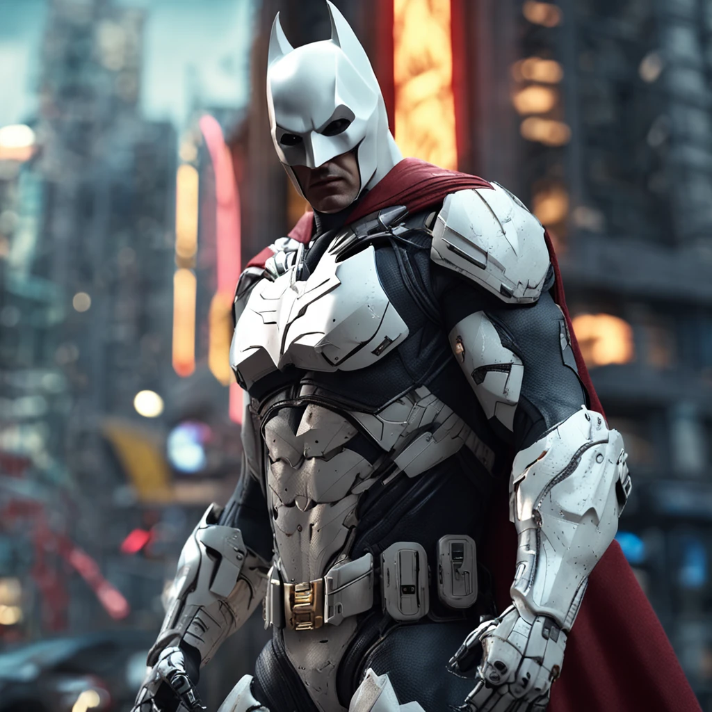 Spectacular, Master parts, :The realistic White Batman focuses on the advanced cybernetics suit Orba Prima。, high high quality ::n_Style drawing, Low-quality defects,