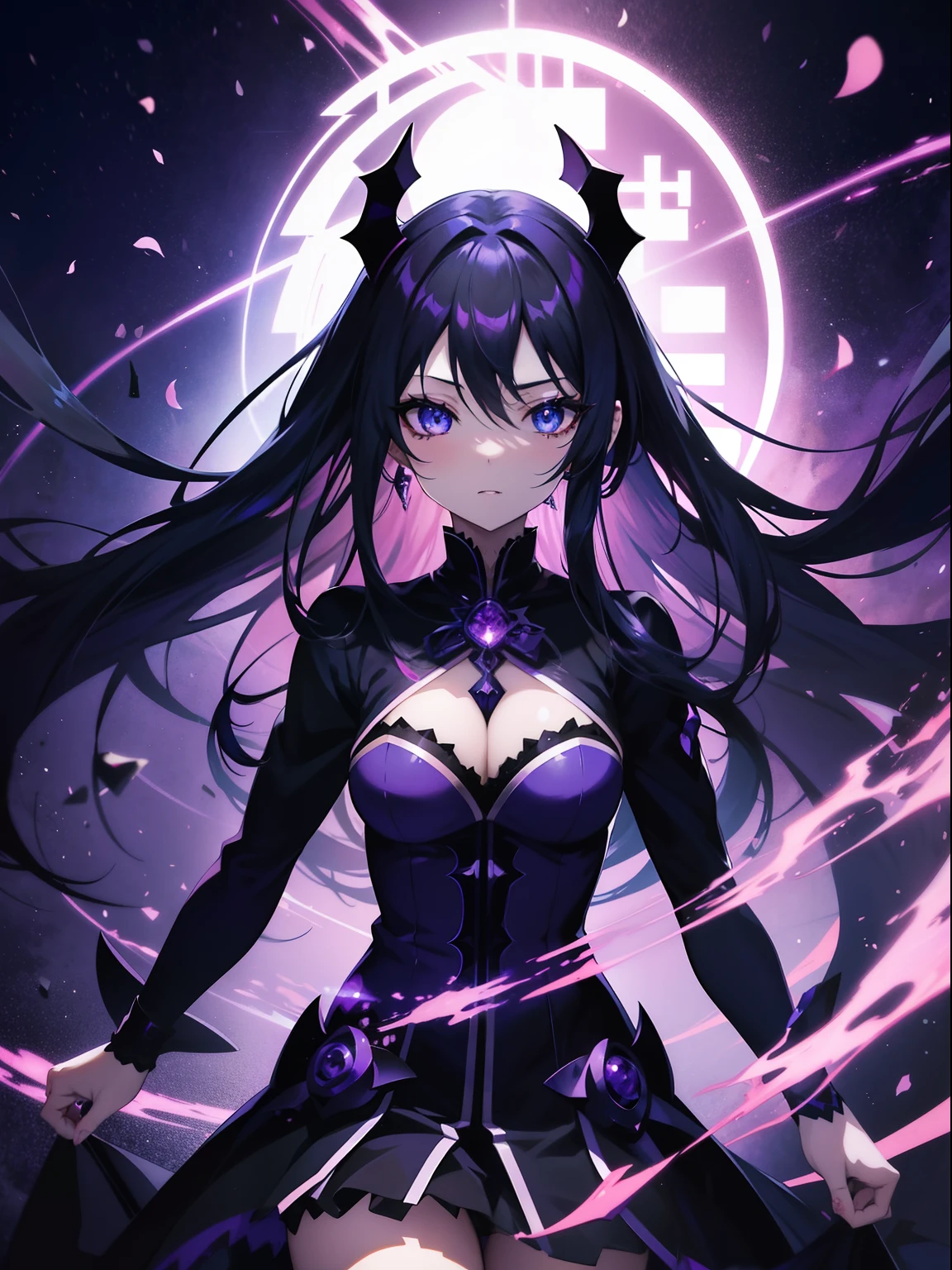 anime girl with long black hair and blue eyes in a purple dress, demon anime girl, demon girl, detailed digital anime art, digital anime art, noire, digital anime illustration, anime moe artstyle, anime monster girl, high quality anime artstyle