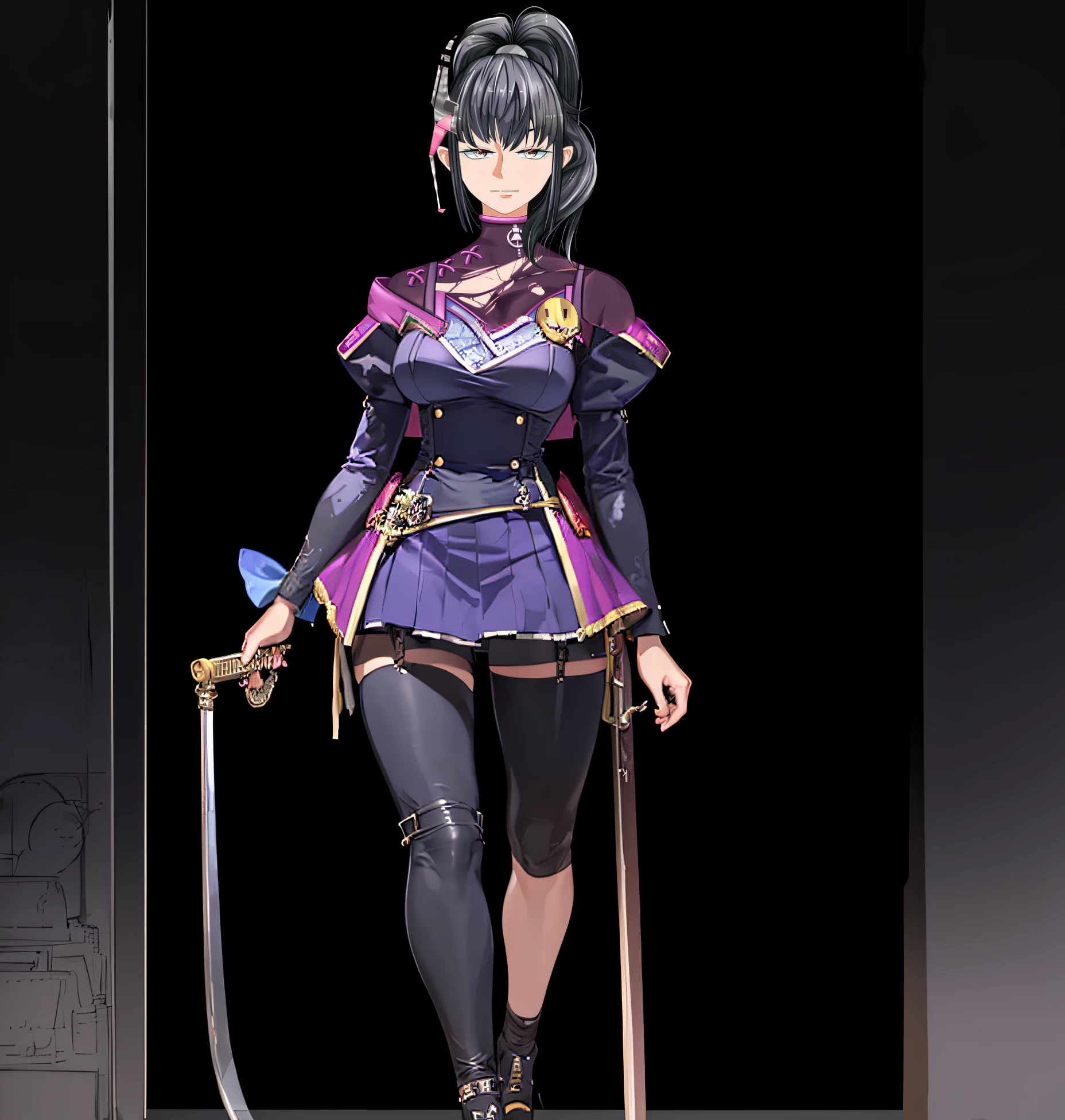 (((masterpiece))), (((best quality))), ((ultra-detailed)), (highly detailed CG illustration), ((an extremely delicate and beautiful)),1mechanical girl,Young girl named ((Sui Ishida)), a close up of a person with a ponytail and a purple outfit, Sui's hands meticulously crafting a magical-mechanical device, with blueprints scattered around her,Girl's hands meticulously crafting a magical-mechanical device, with blueprints scattered around her, Background is the workshop, A quaint workshop nestled between tall buildings, with the glow of enchanted objects seen through the windows, katana zero video game character, masamune shiro, maya fey from ace attorney, portrait knights of zodiac girl, koyoharu gotouge, misato katsuragi, black - haired mage, yayoi kasuma, juri misaki, takeyuki kanda