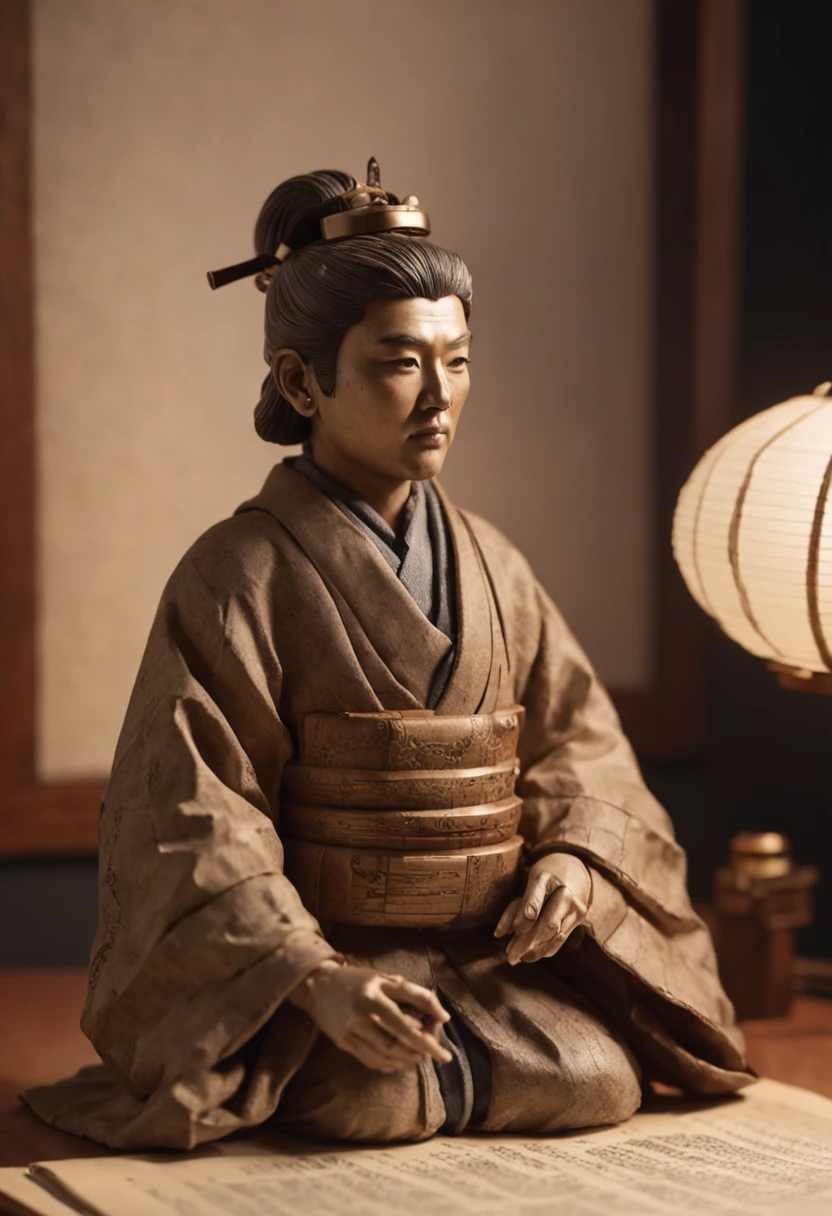 Low poly, Antique photo, samurai, japanese vibe, full buddy, Synthwave, Fabric, Simple, Watercolor, Cyberpunk, Studio Lighting, Sepia, Ancient scroll, 48-Megapixel, Leica D-Lux 7.