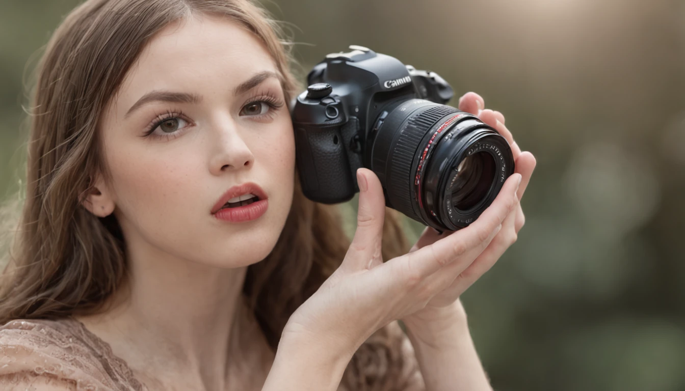 girl licking camera