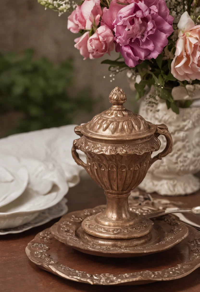 a closeup shot of a brown Dining table, on a neat kitchen, with a large size window on the back, sun rays, nothing on the table