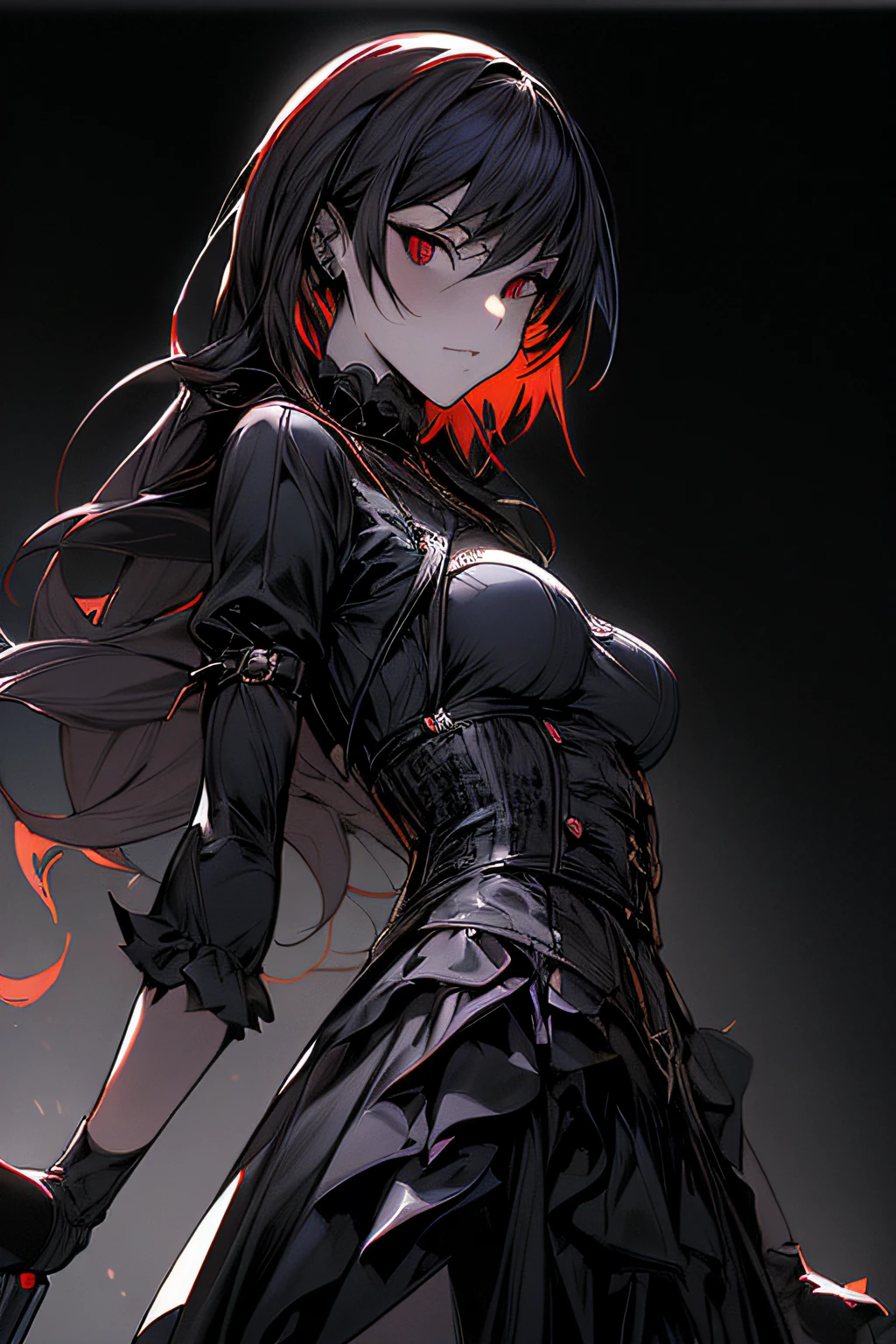 (comic book style),(linear art_Anime),(masutepiece, Best Quality, ),(Laura Bad Picture:1.2),(Lora Add Details:1.2),Highly detailed flat color:0.8, 8K,1 girl in,Gothic punk、Demon's Castle Background