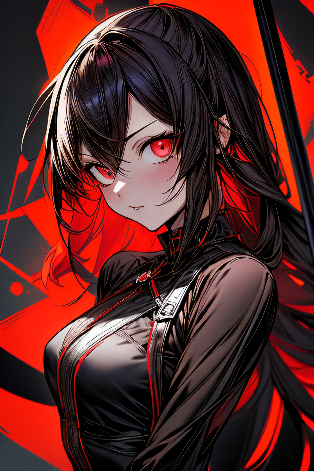 (comic book style),(linear art_Anime),(masutepiece, Best Quality, ),(Laura Bad Picture:1.2),(Lora Add Details:1.2),Highly detailed flat color:0.8, 8K,1 girl in,Gothic punk、Swing the sword of black magic、red aura