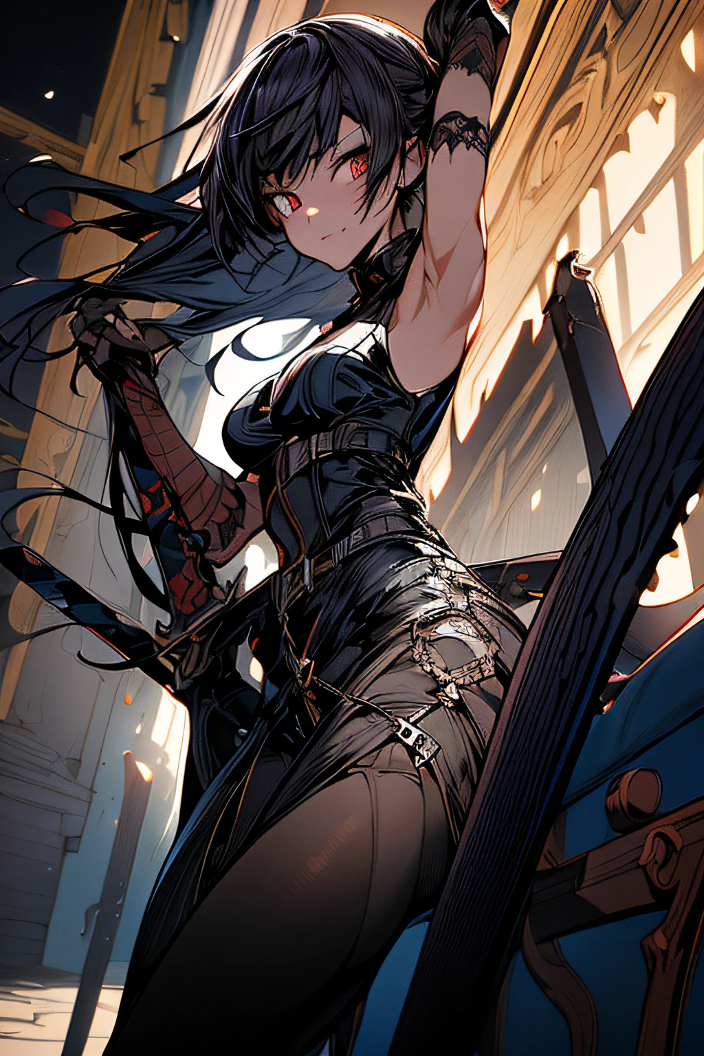 Adult woman, fangs, Orc, short brown hair, Punk hairstyle, Brown eyes, ciberpunk, The Monk of Street Fighting, brawn, smirk, Masterpiece, hiqiquality
