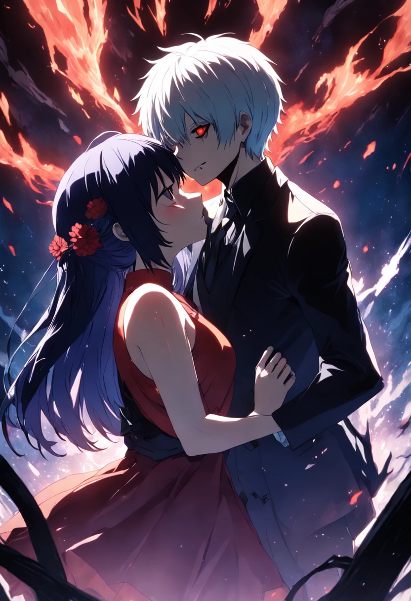 kaneki e touka se casando, caverna, fogueira, poor lighting