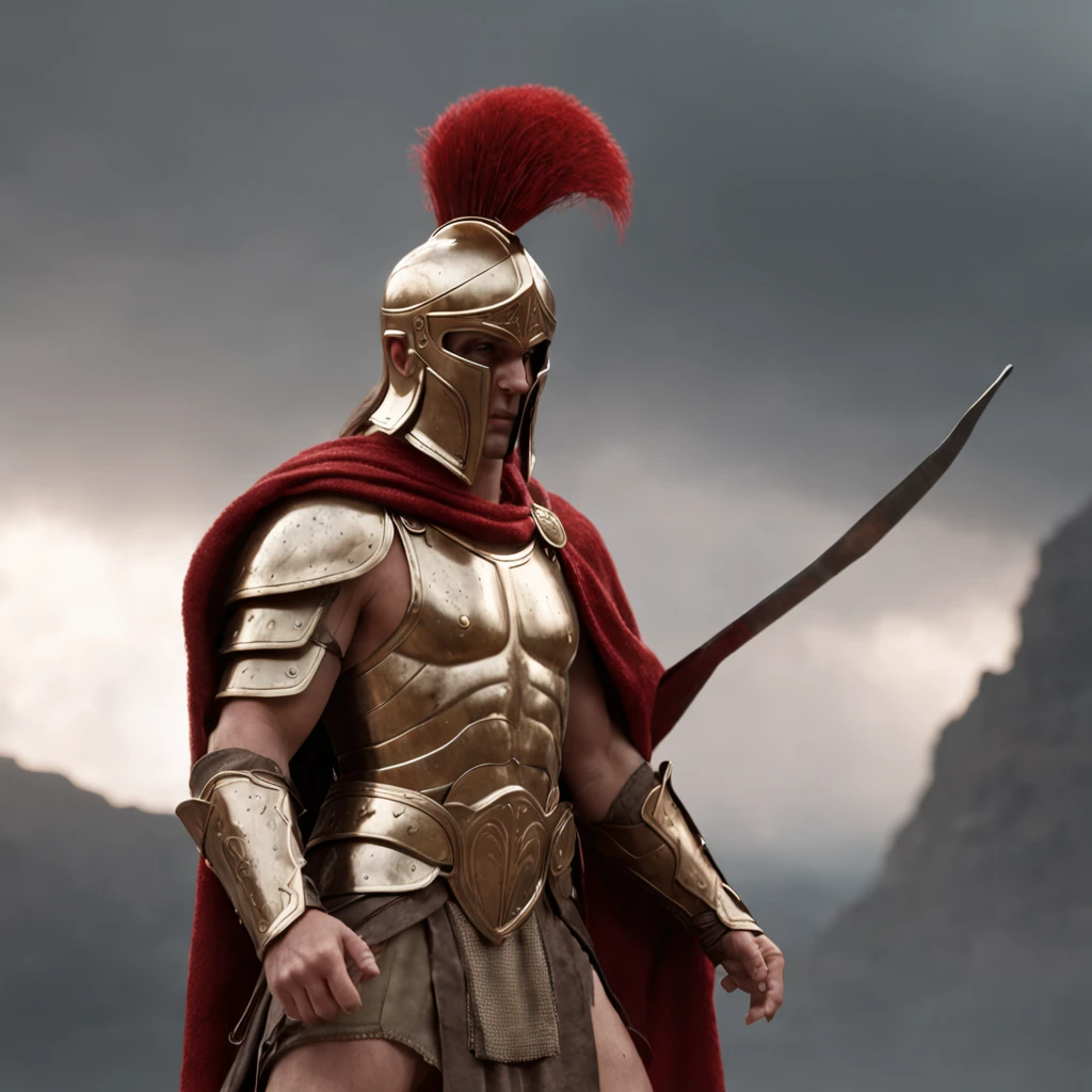 (professional 3d render:1.3) af (Realistic:1.3) most beautiful artwork photo in the world,A Spartan warrior, clad in gleaming bronze armor with a distinctive red cape, stands tall amidst a battlefield. Their face is hidden behind a fierce bronze helmet adorned with a crimson-red plume. In one hand, they grip a sharp spear, and in the other, a sturdy shield emblazoned with the iconic Spartan lambda symbol. With a resolute gaze and a commanding presence, the Spartan exudes fearlessness and unwavering courage in the midst of combat., concept-art, smooth, Sharp focus, illustration, Art germ, (loish:0.23), wlop ilya kuvshinov, and greg rutkowski and alphonse mucha gracias, (Global illumination, Studio light, volumettic light), heavy rain, particles floating, lotr, fantasy, elf, full bodyesbian, ((Dark and ancient city background:1.3)),CGSesociety,art stations