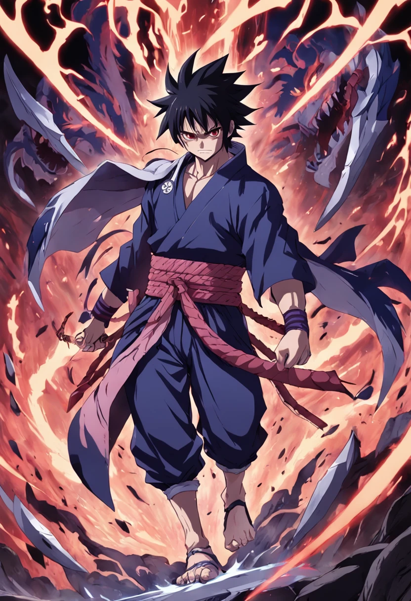 sasuke, armadura de susanoo, luta com espadas, mangekyo sharingan