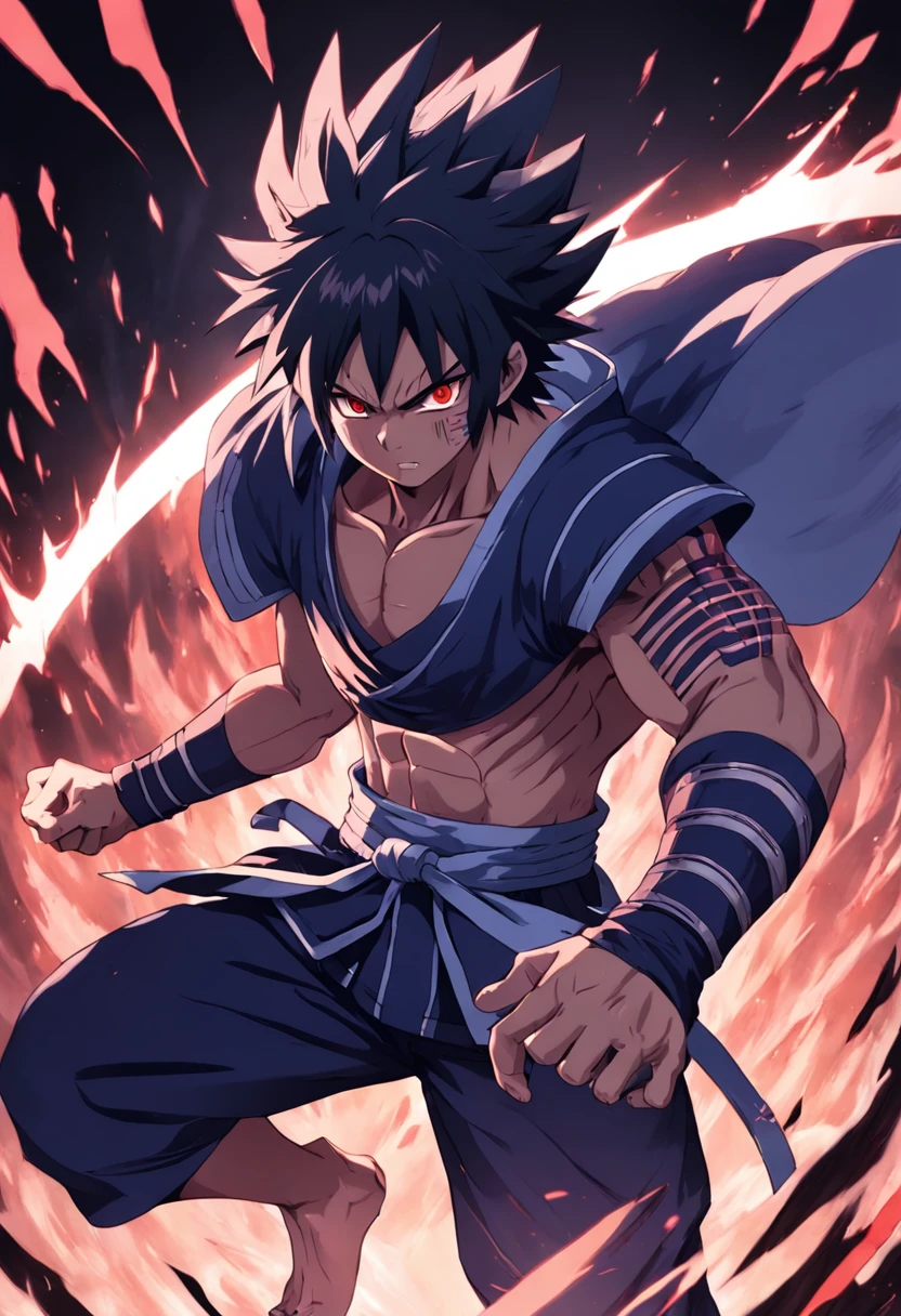 sasuke, armadura de susanoo, luta com espadas, mangekyo sharingan
