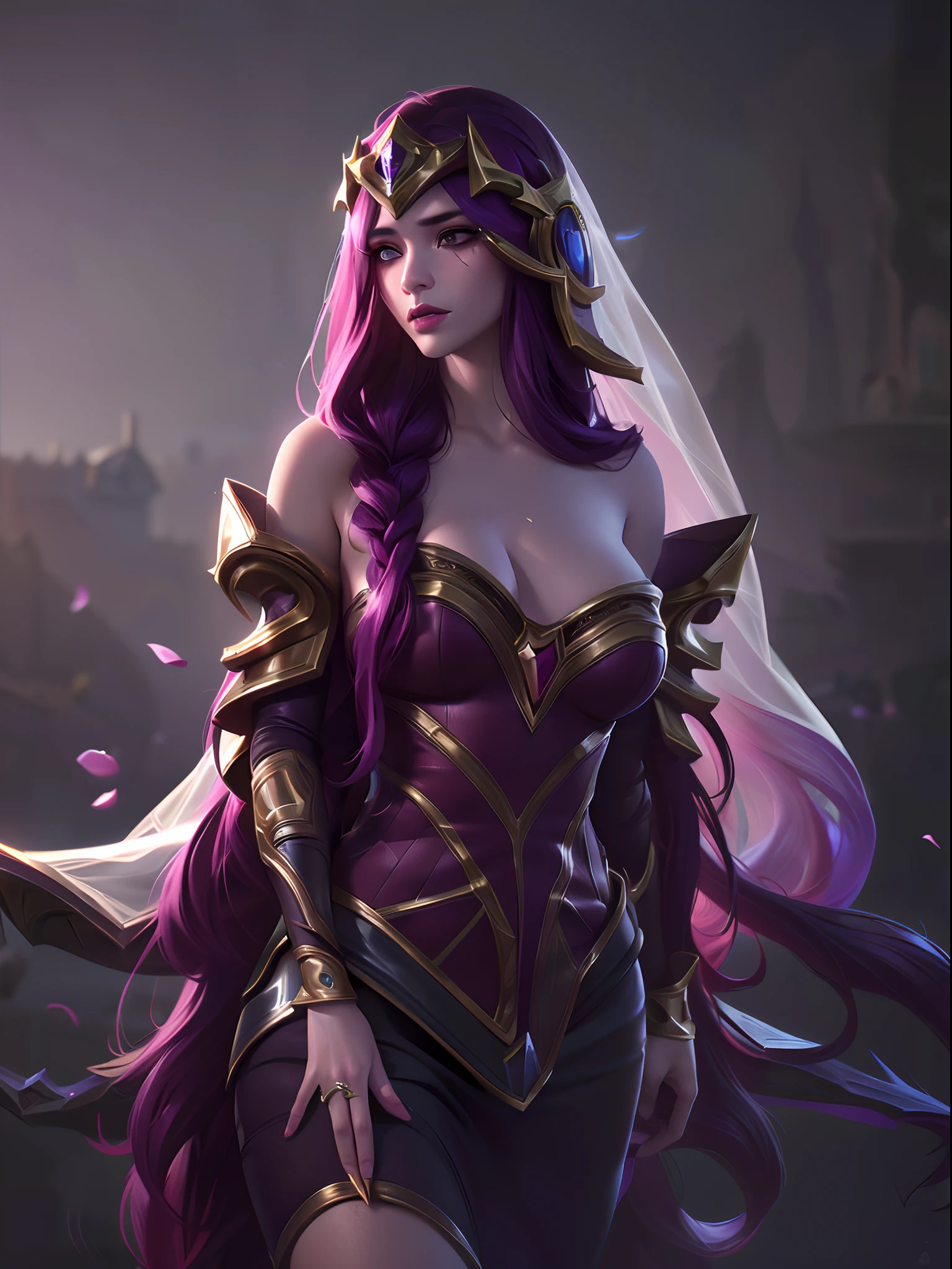 (League of Legends:1.5), 1girl, long hair, solo, dress, petals, hair ornament, pink dress, brown hair, bare shoulders, black hair, very long hair, veil, jewelry, see-through, off shoulder
high res,an extremely delicate and beautiful,huge_filesize,(realistic, photo-realistic:1.57),(8k, RAW photo, best quality, masterpiece:1.2),(ultra-detailed:1.4),detailed beautiful skin,detailed skin texture,glistening skin,Cinematic lenses,detailed light,cinematic lighting,