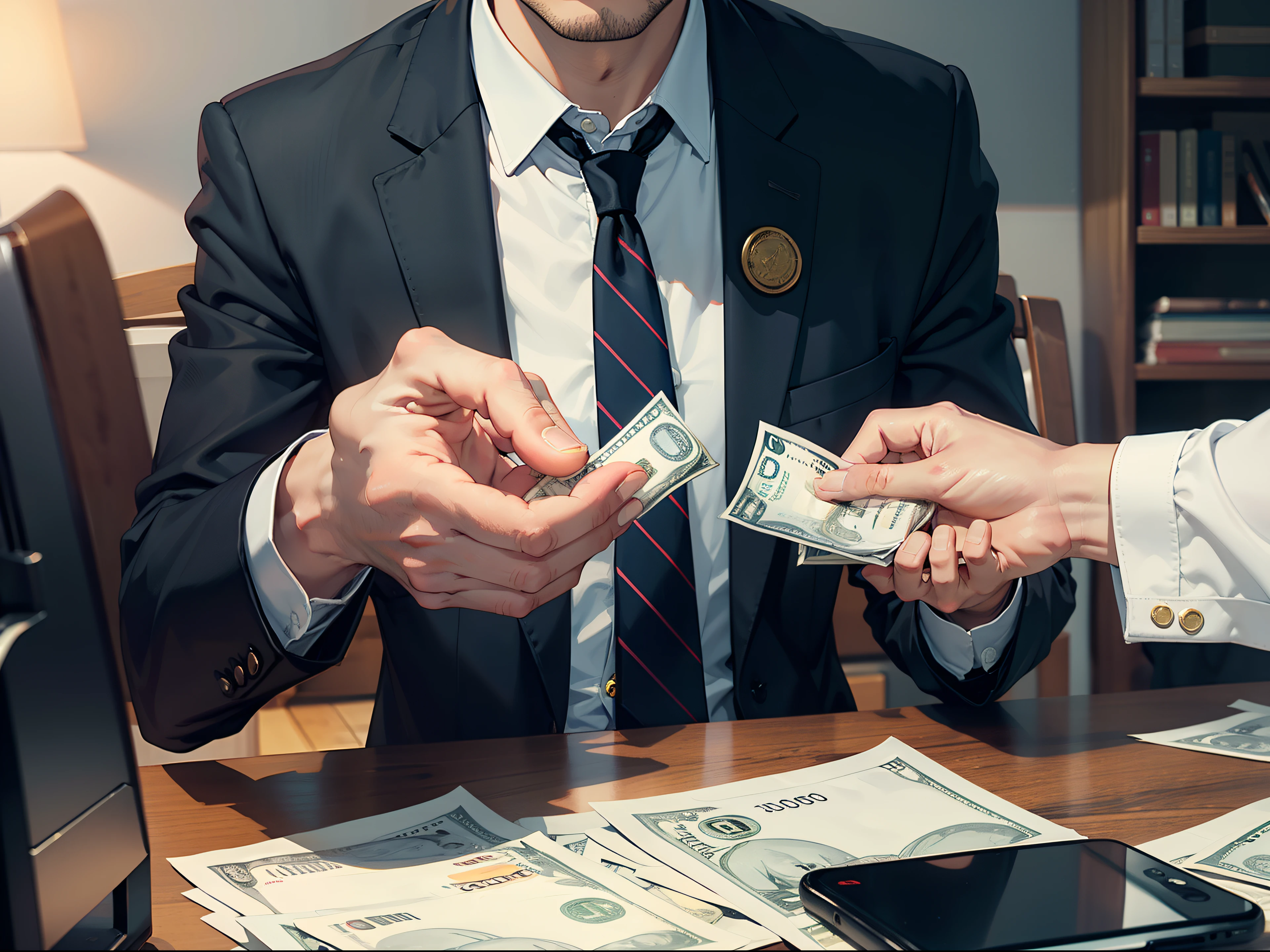 A man gives money to another man
