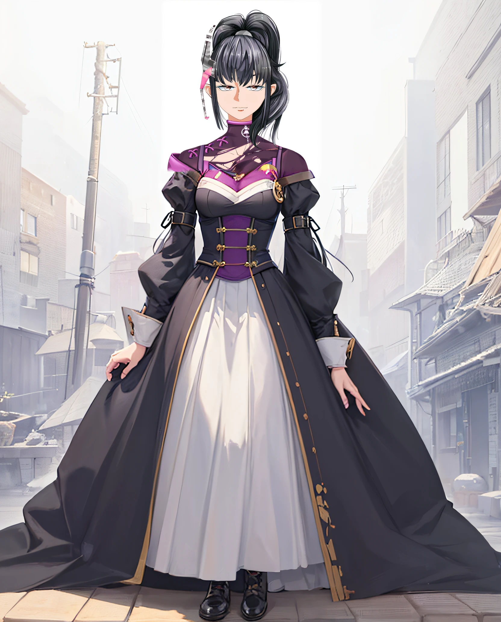 (((masterpiece))), (((best quality))), ((ultra-detailed)), (highly detailed CG illustration), ((an extremely delicate and beautiful)),1mechanical girl,Young girl named ((Sui Ishida)), a close up of a person with a ponytail and a purple outfit, Sui's hands meticulously crafting a magical-mechanical device, with blueprints scattered around her,Girl's hands meticulously crafting a magical-mechanical device, with blueprints scattered around her, Background is the workshop, A quaint workshop nestled between tall buildings, with the glow of enchanted objects seen through the windows, katana zero video game character, masamune shiro, maya fey from ace attorney, portrait knights of zodiac girl, koyoharu gotouge, misato katsuragi, black - haired mage, yayoi kasuma, juri misaki, takeyuki kanda