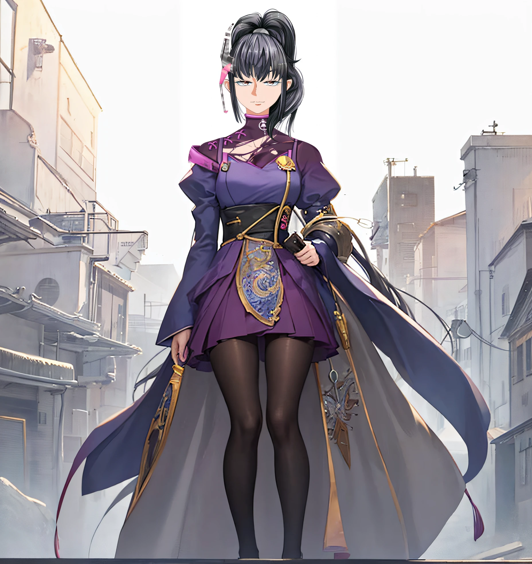 (((masterpiece))), (((best quality))), ((ultra-detailed)), (highly detailed CG illustration), ((an extremely delicate and beautiful)),1mechanical girl,Young girl named ((Sui Ishida)), a close up of a person with a ponytail and a purple outfit, Sui's hands meticulously crafting a magical-mechanical device, with blueprints scattered around her,Girl's hands meticulously crafting a magical-mechanical device, with blueprints scattered around her, Background is the workshop, A quaint workshop nestled between tall buildings, with the glow of enchanted objects seen through the windows, katana zero video game character, masamune shiro, maya fey from ace attorney, portrait knights of zodiac girl, koyoharu gotouge, misato katsuragi, black - haired mage, yayoi kasuma, juri misaki, takeyuki kanda